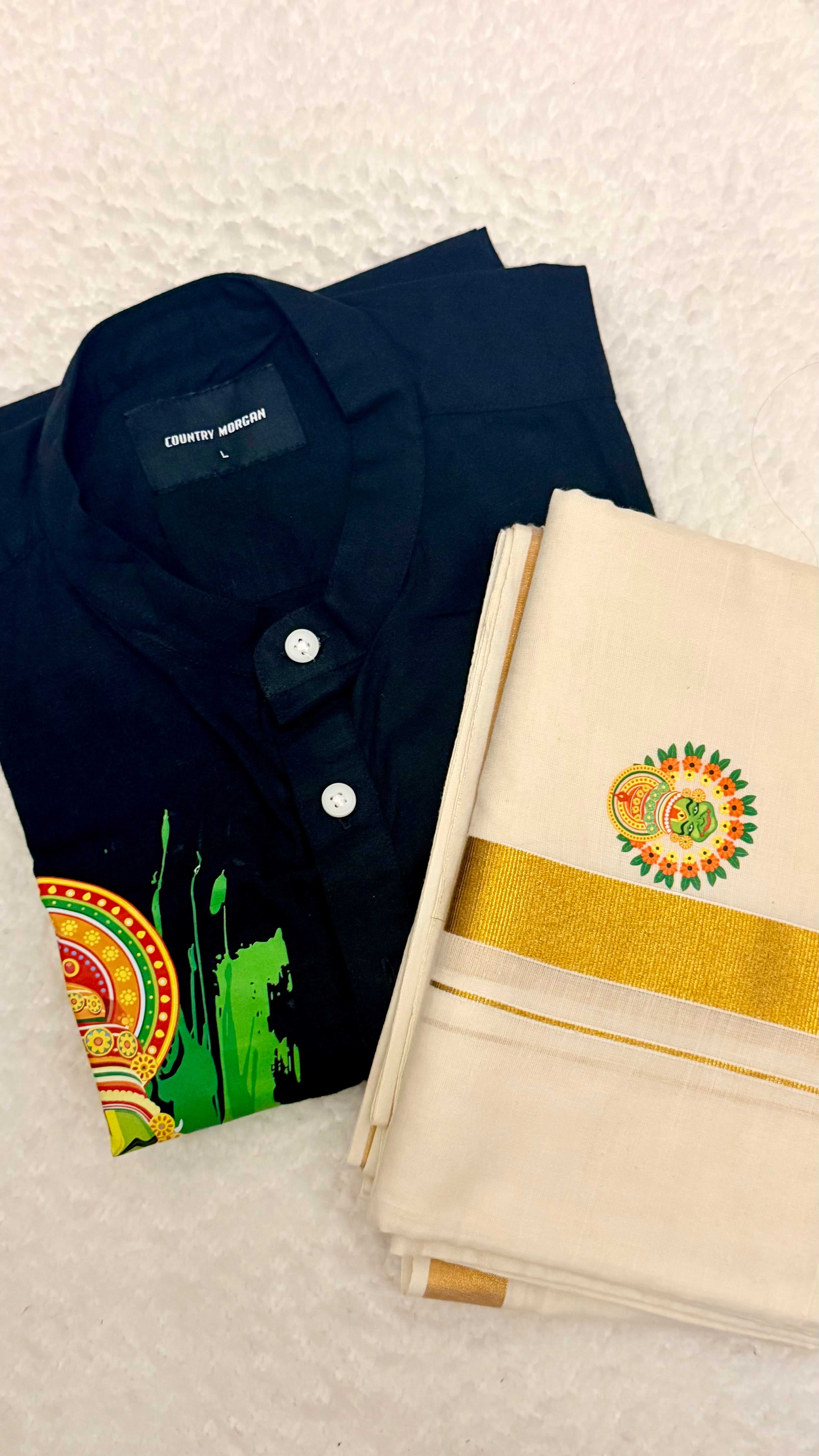 Kathakali Black Shirt and Mundu