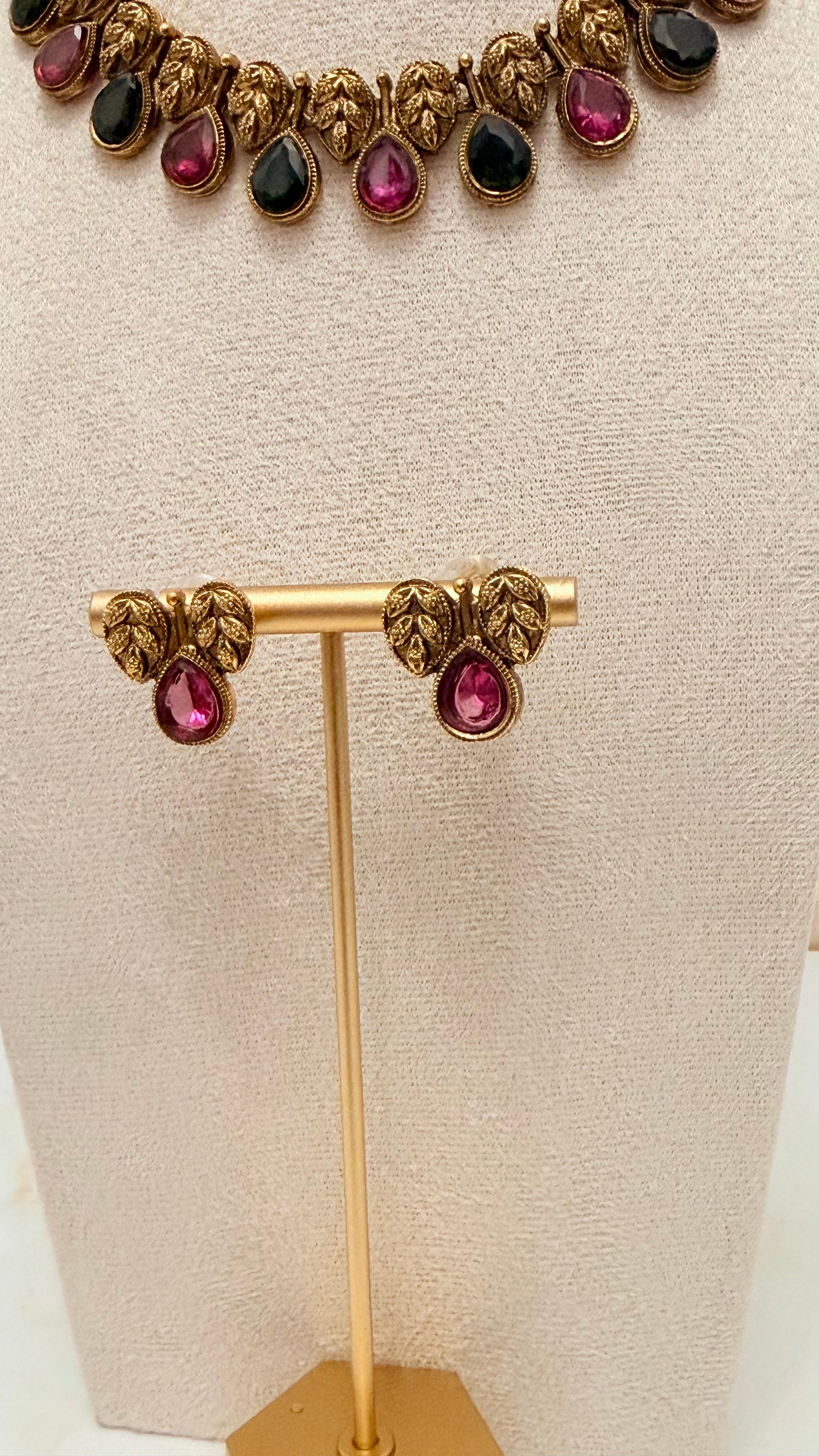 Antique Ruby and Green Necklace Set