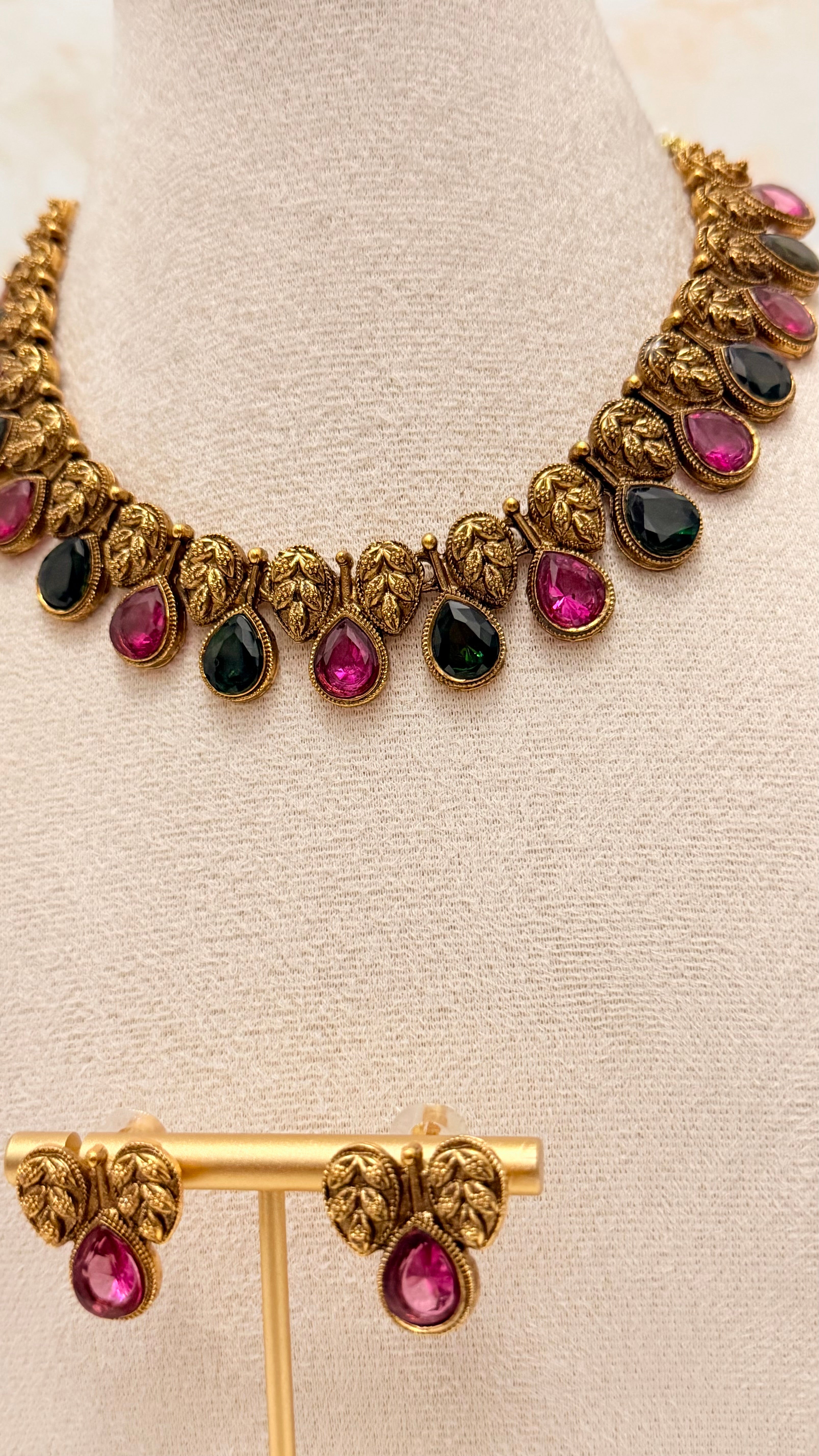 Antique Ruby and Green Necklace Set