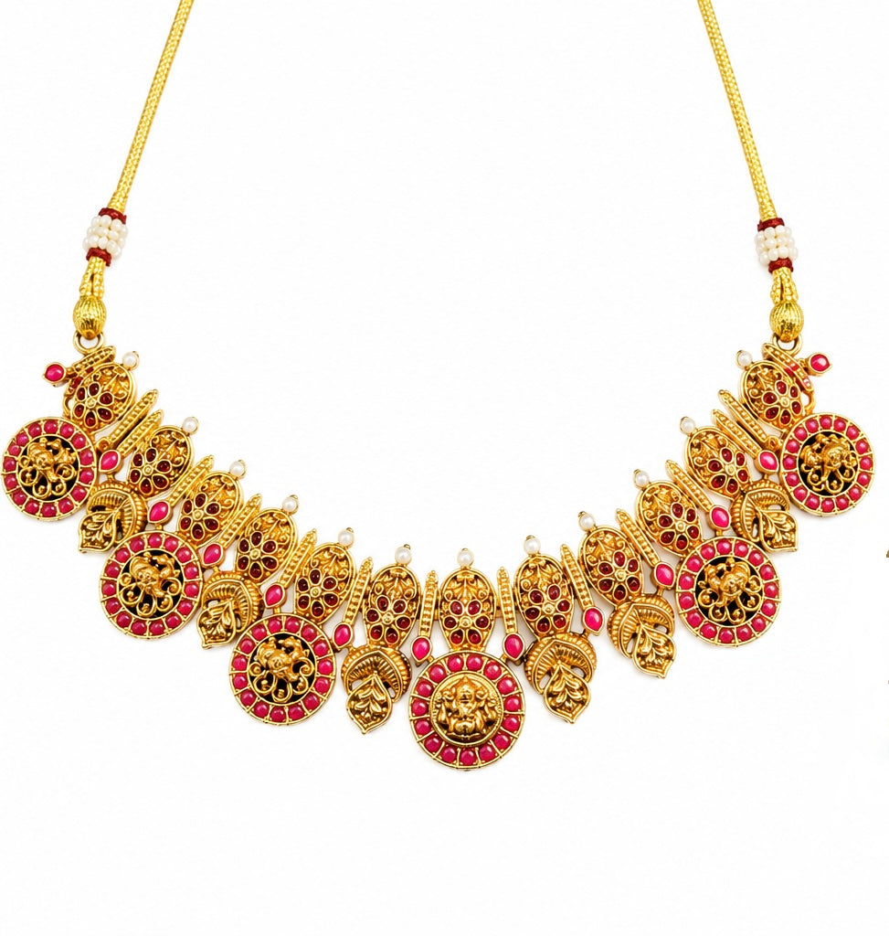 Premium Red Stone Antique Necklace Set