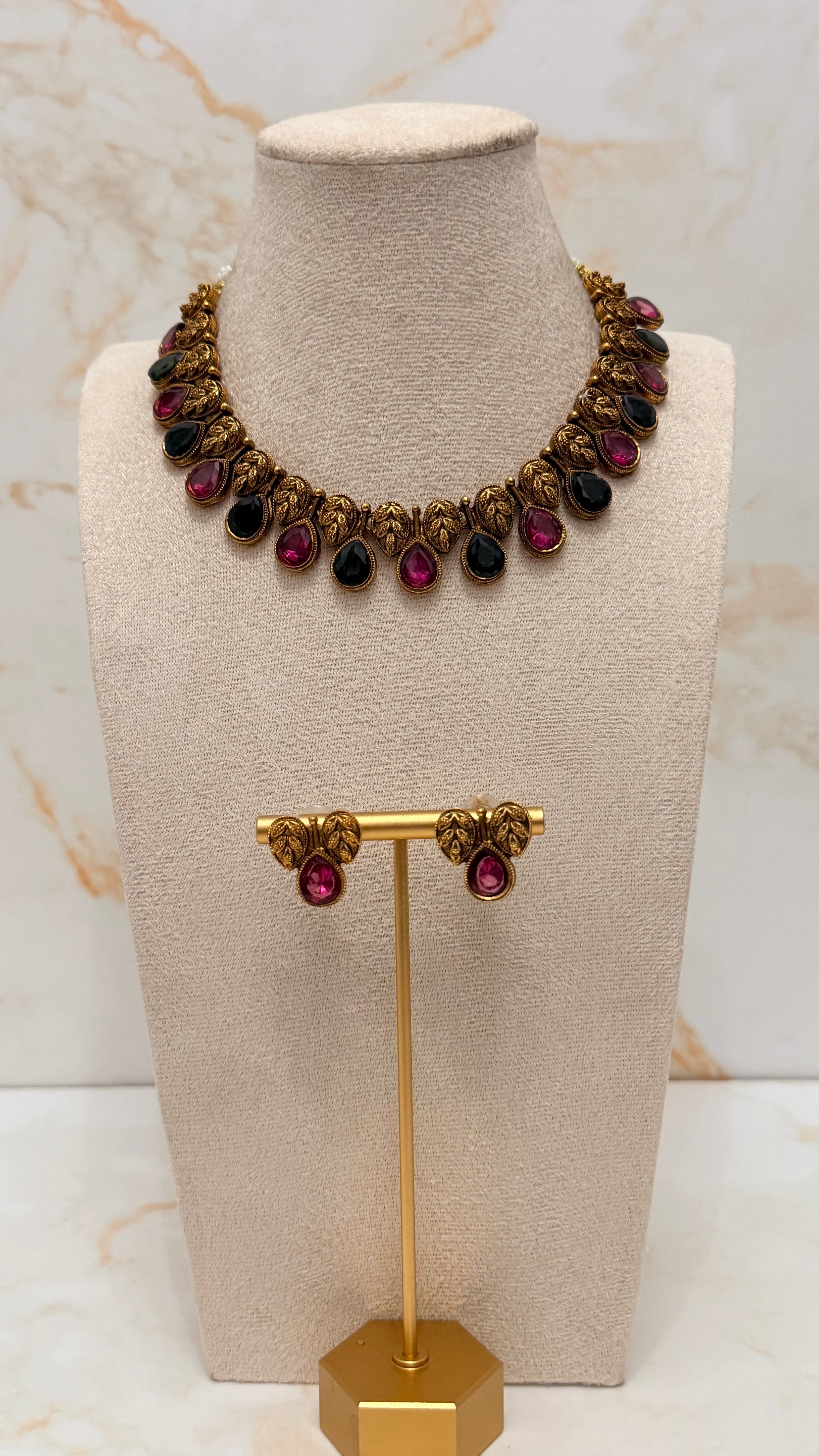 Antique Ruby and Green Necklace Set