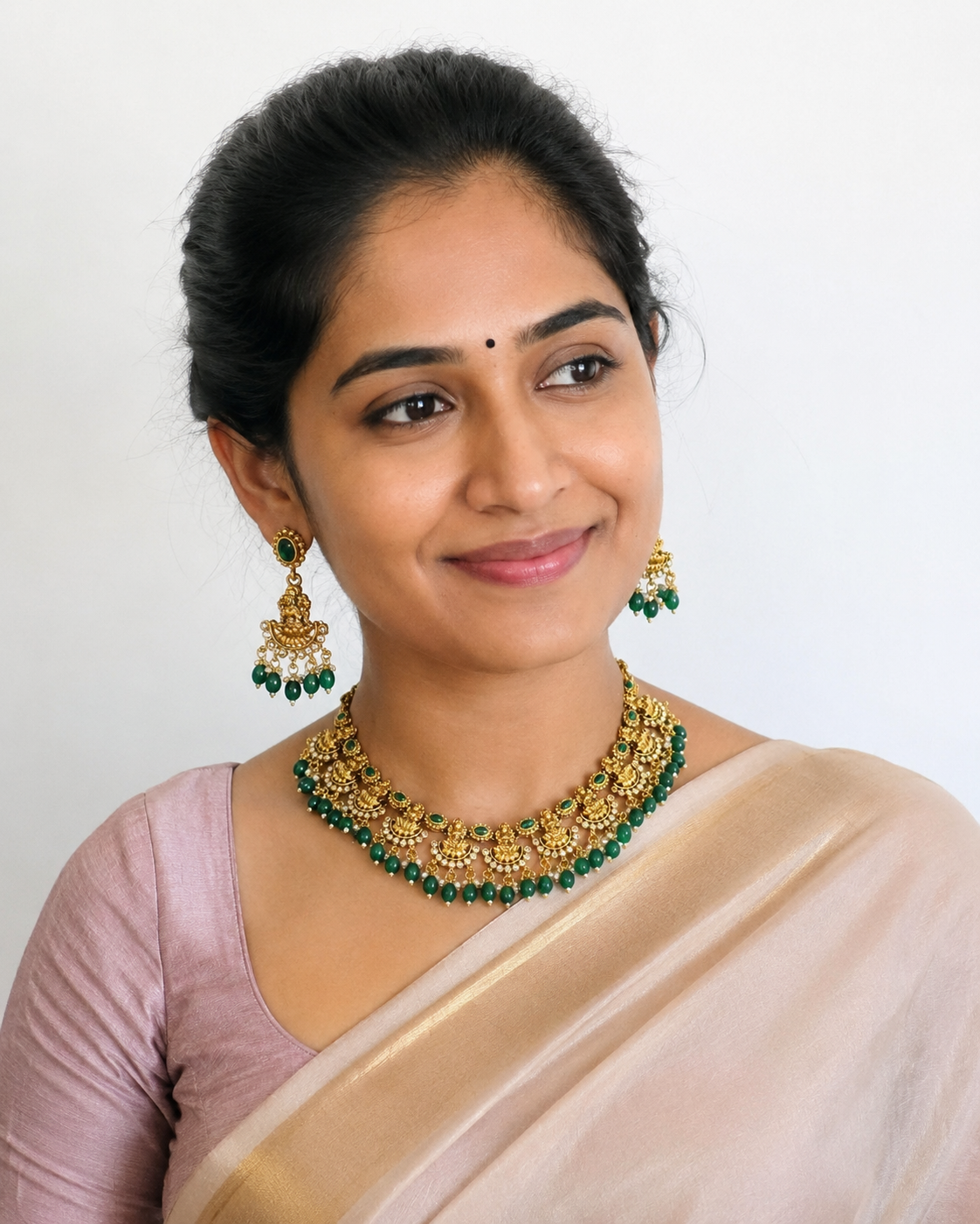 Premium Emerald Green Antique Necklace Set