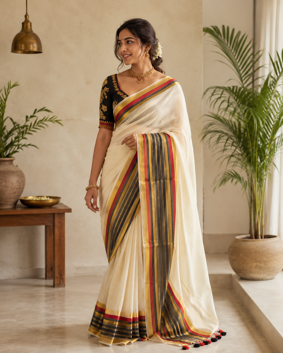 Black and Red Mul Cotton Saree