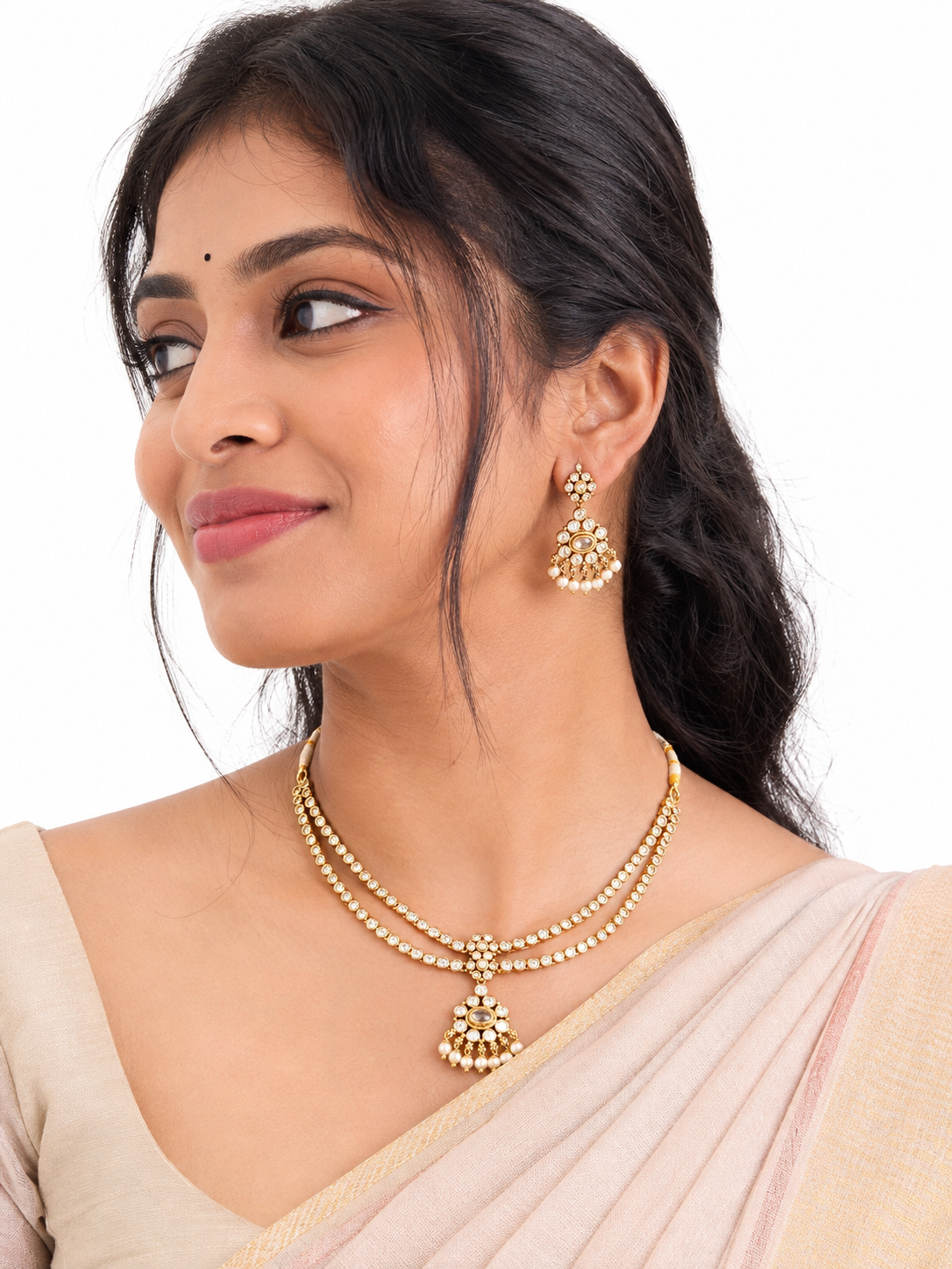 White Stone Necklace Set
