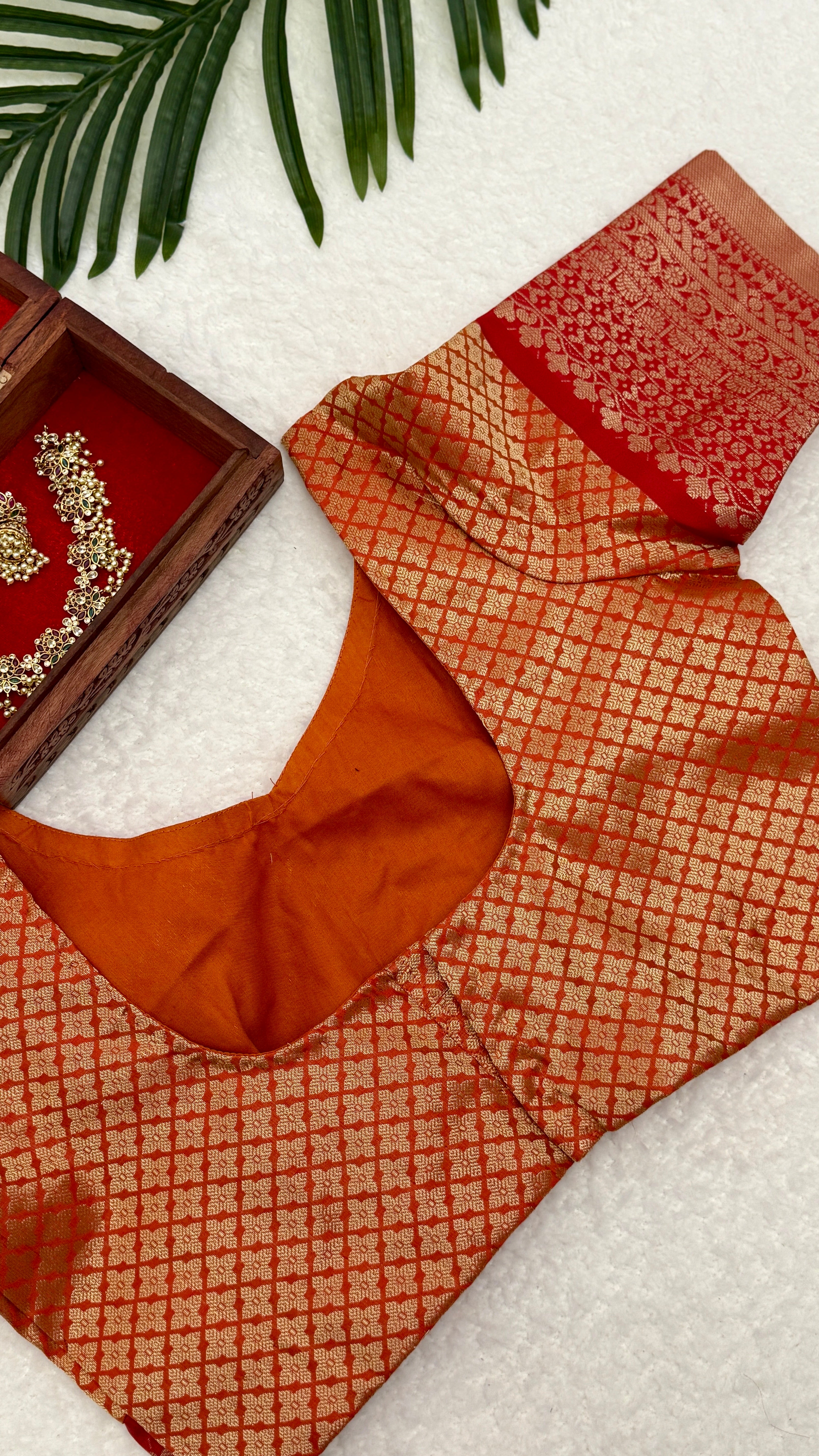 Kora Muslin Red Saree With Stitched Blouse