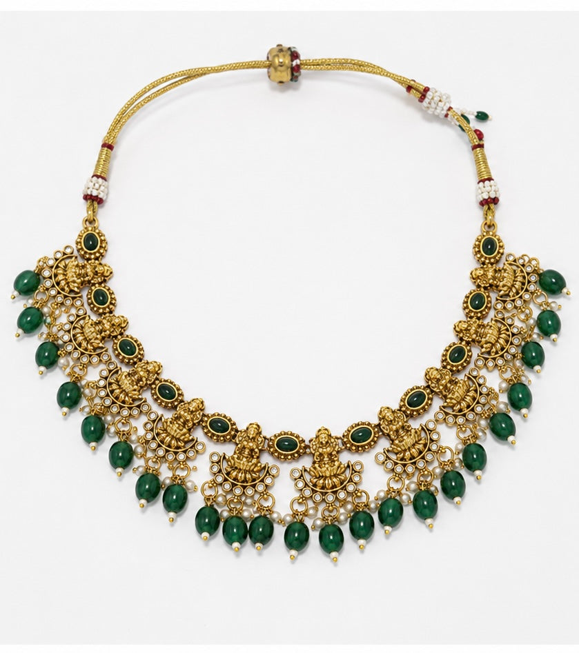 Premium Emerald Green Antique Necklace Set