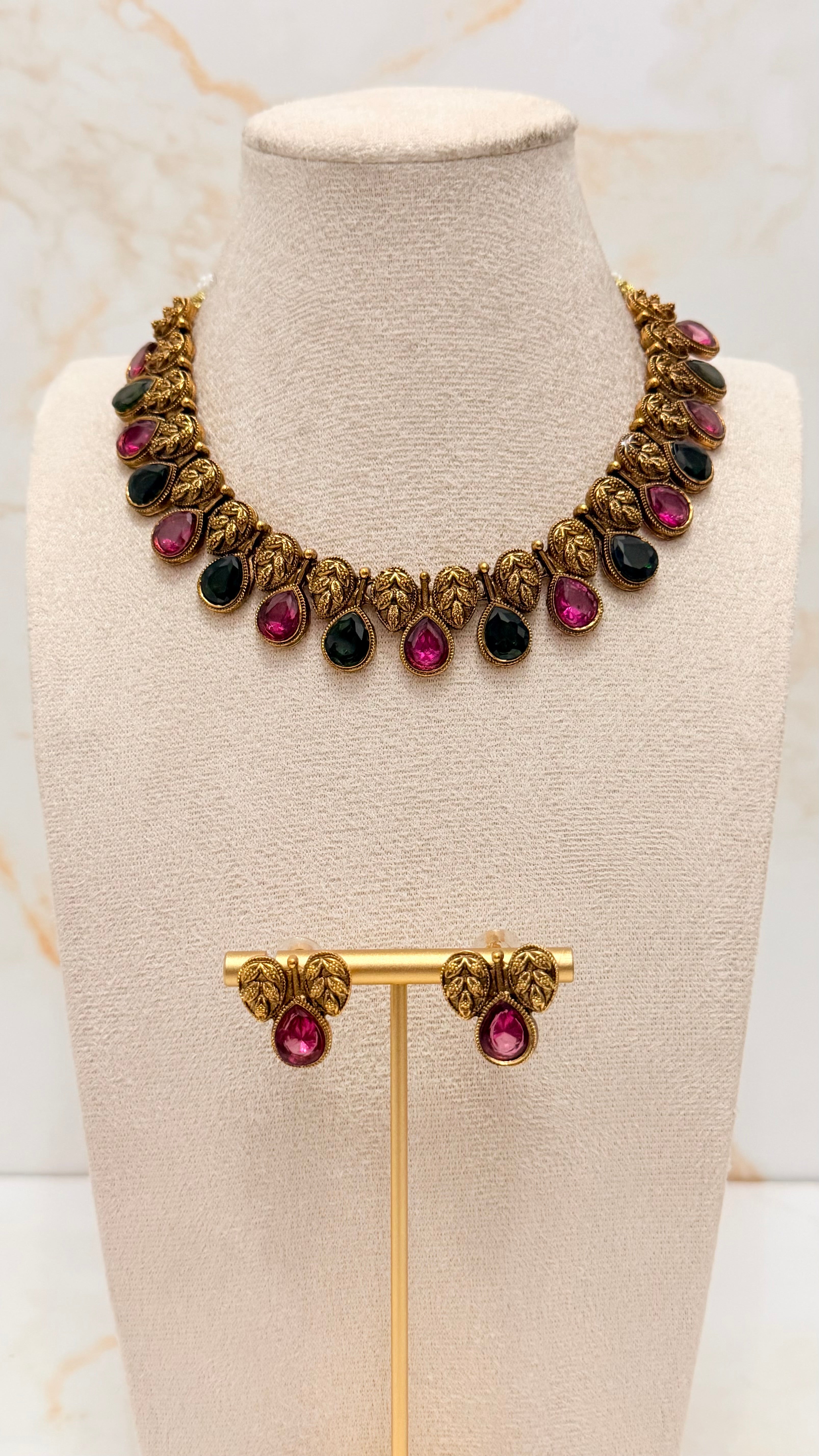 Antique Ruby and Green Necklace Set