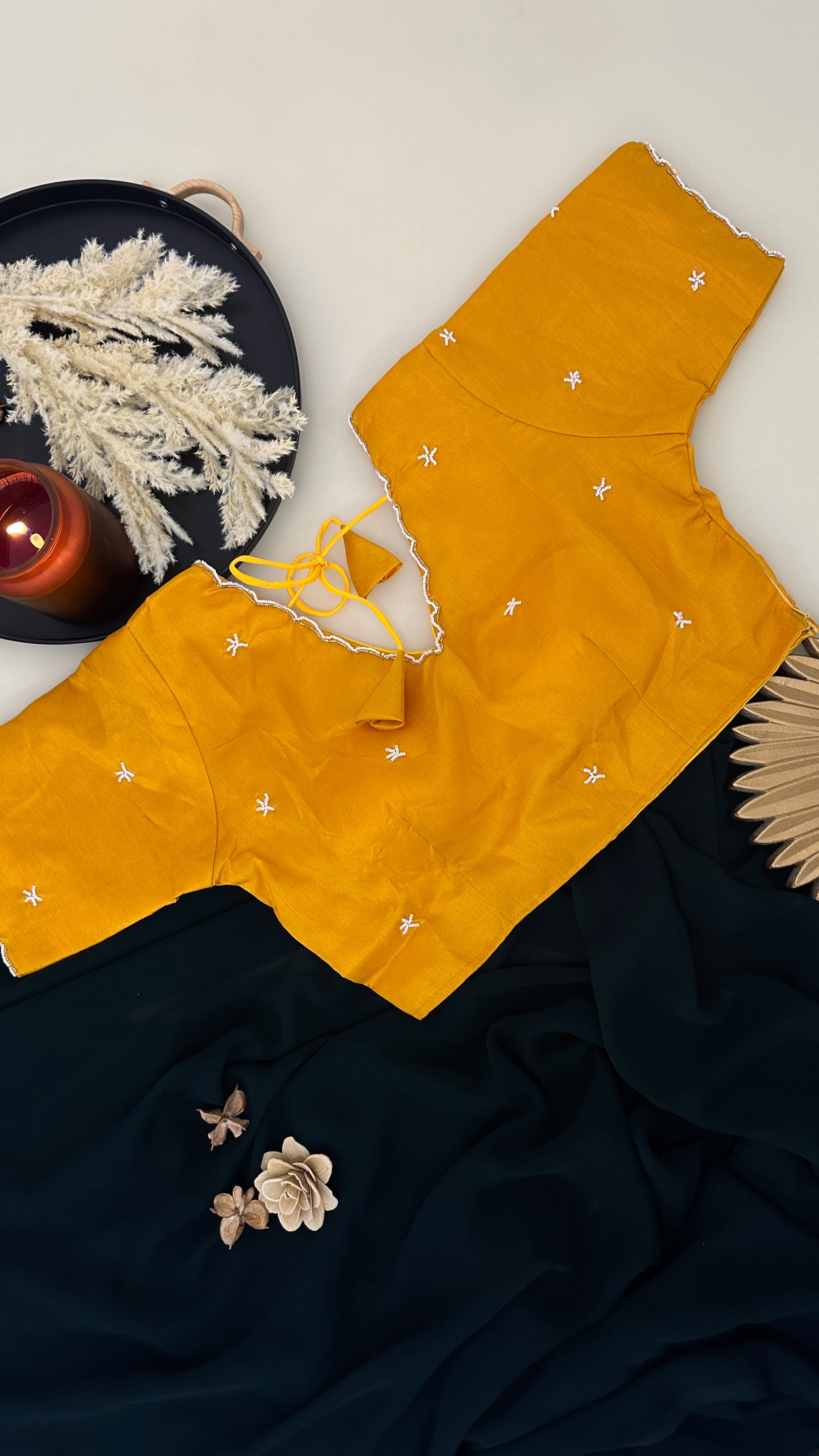 Designer Yellow With White Bead Work