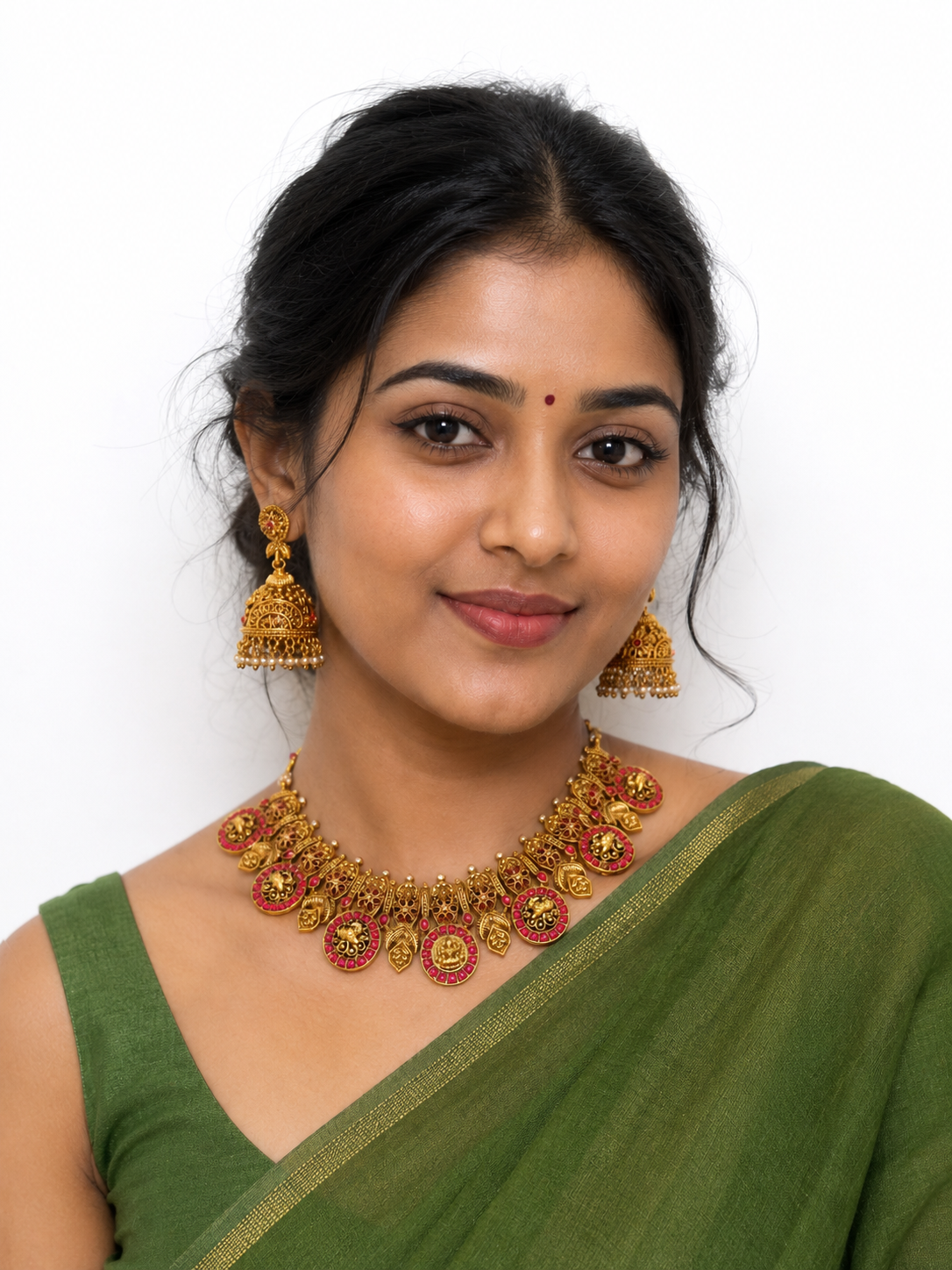 Premium Red Stone Antique Necklace Set