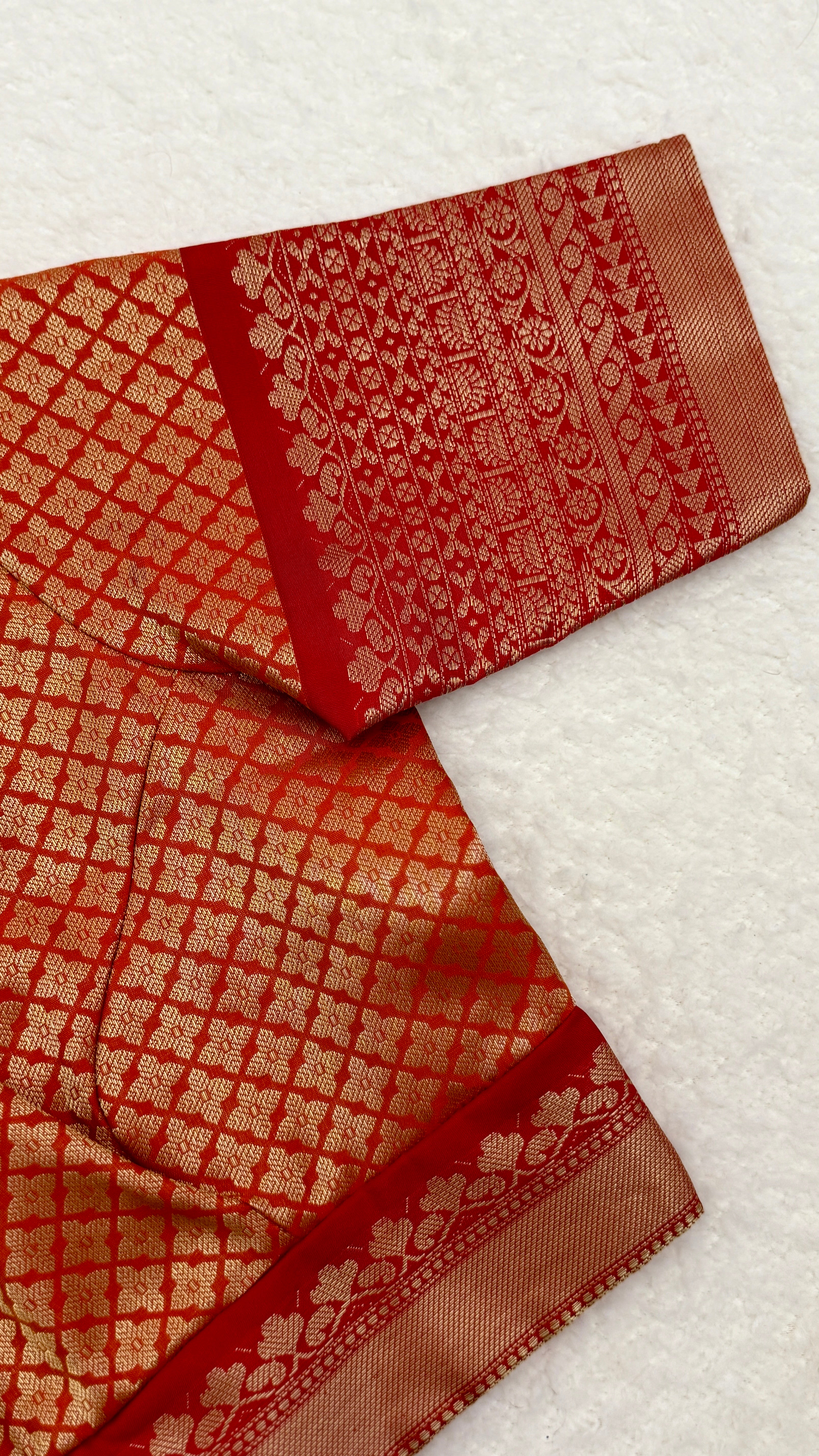 Kora Muslin Red Saree With Stitched Blouse