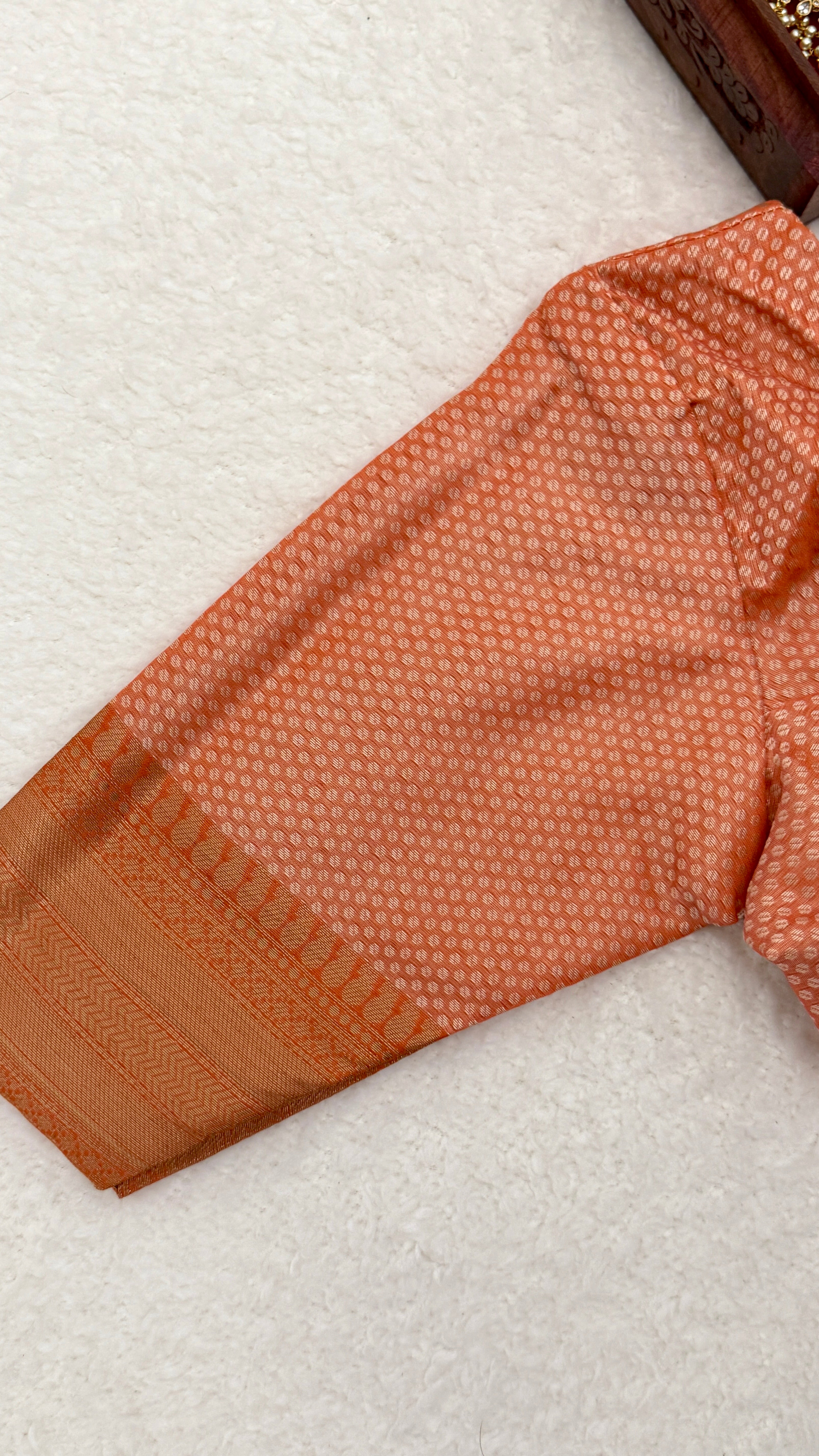 Orange Kora Muslin Saree with Stitched Blouse