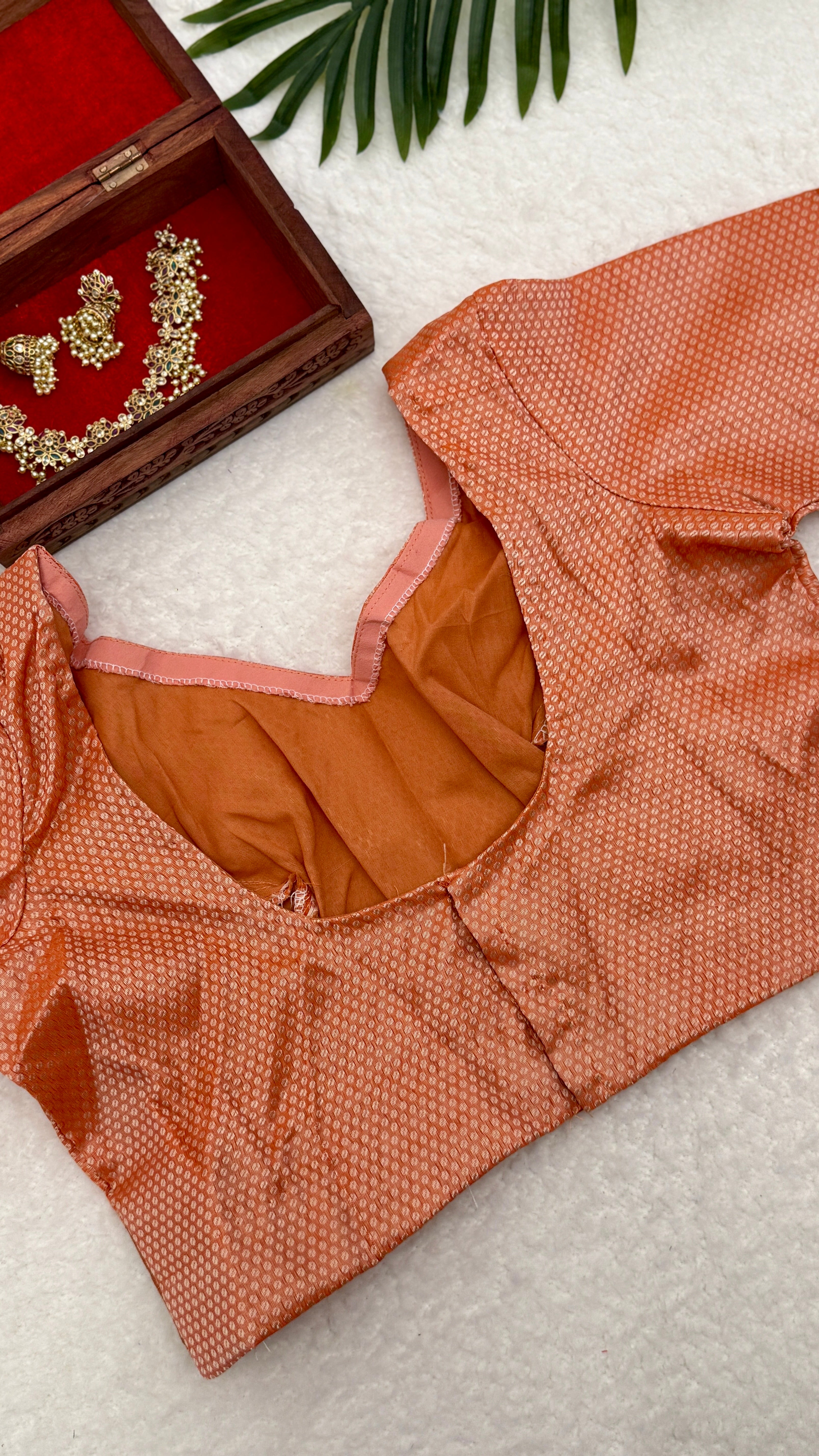 Orange Kora Muslin Saree with Stitched Blouse