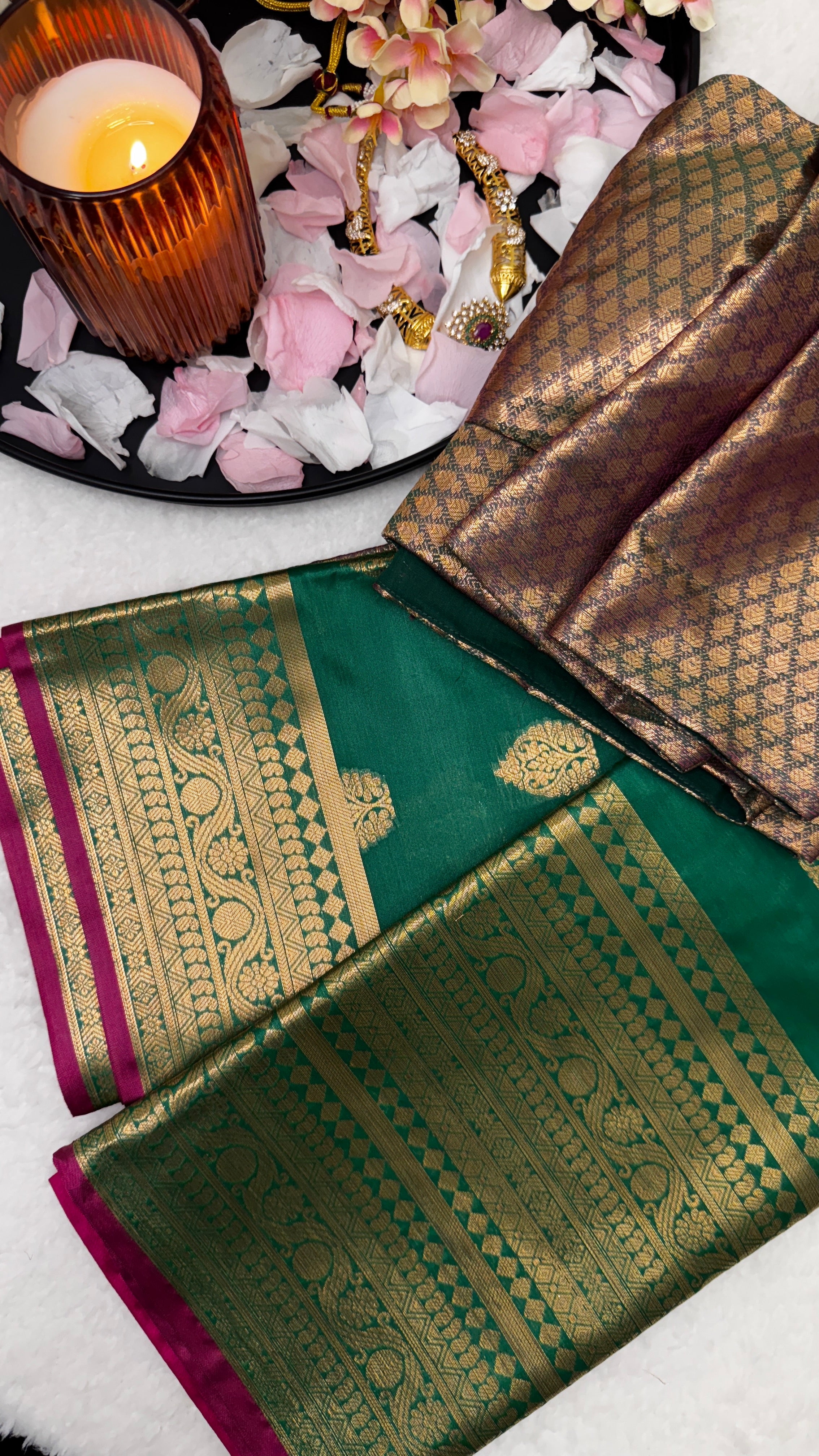 Green Semi Katan Silk Saree With Stitched Blouse