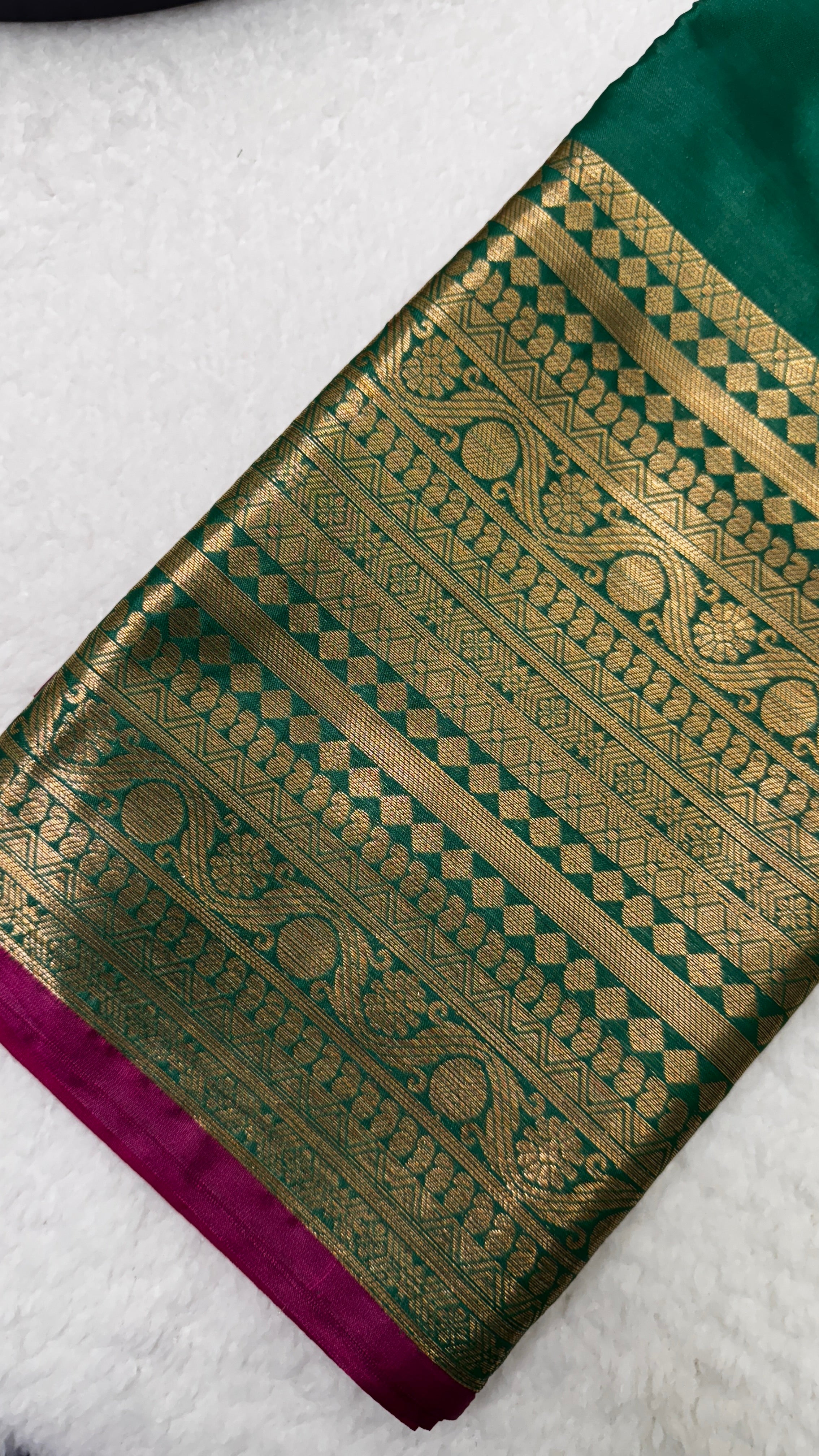Green Semi Katan Silk Saree With Stitched Blouse