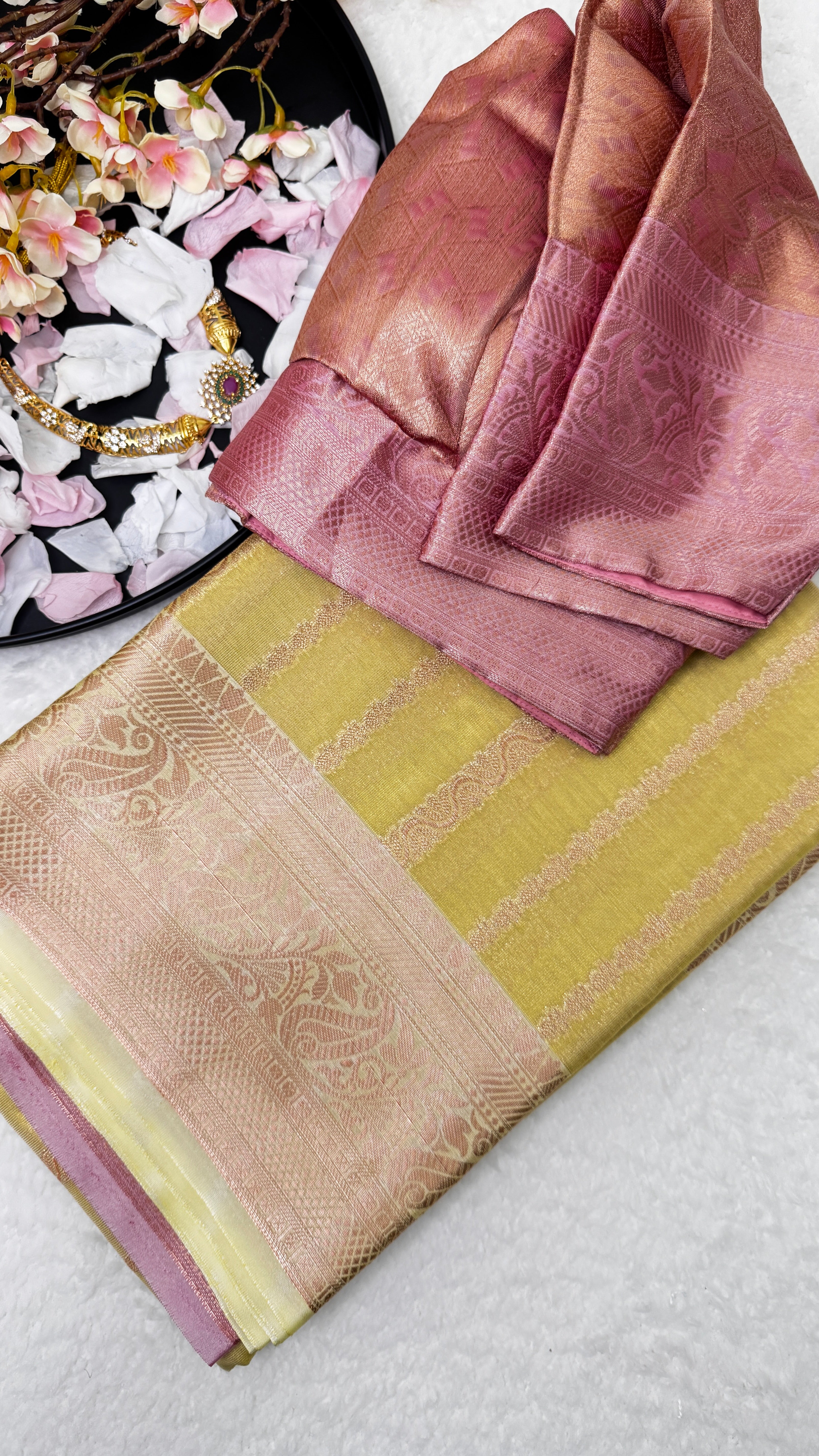 Tissue Saree with Stitched Blouse