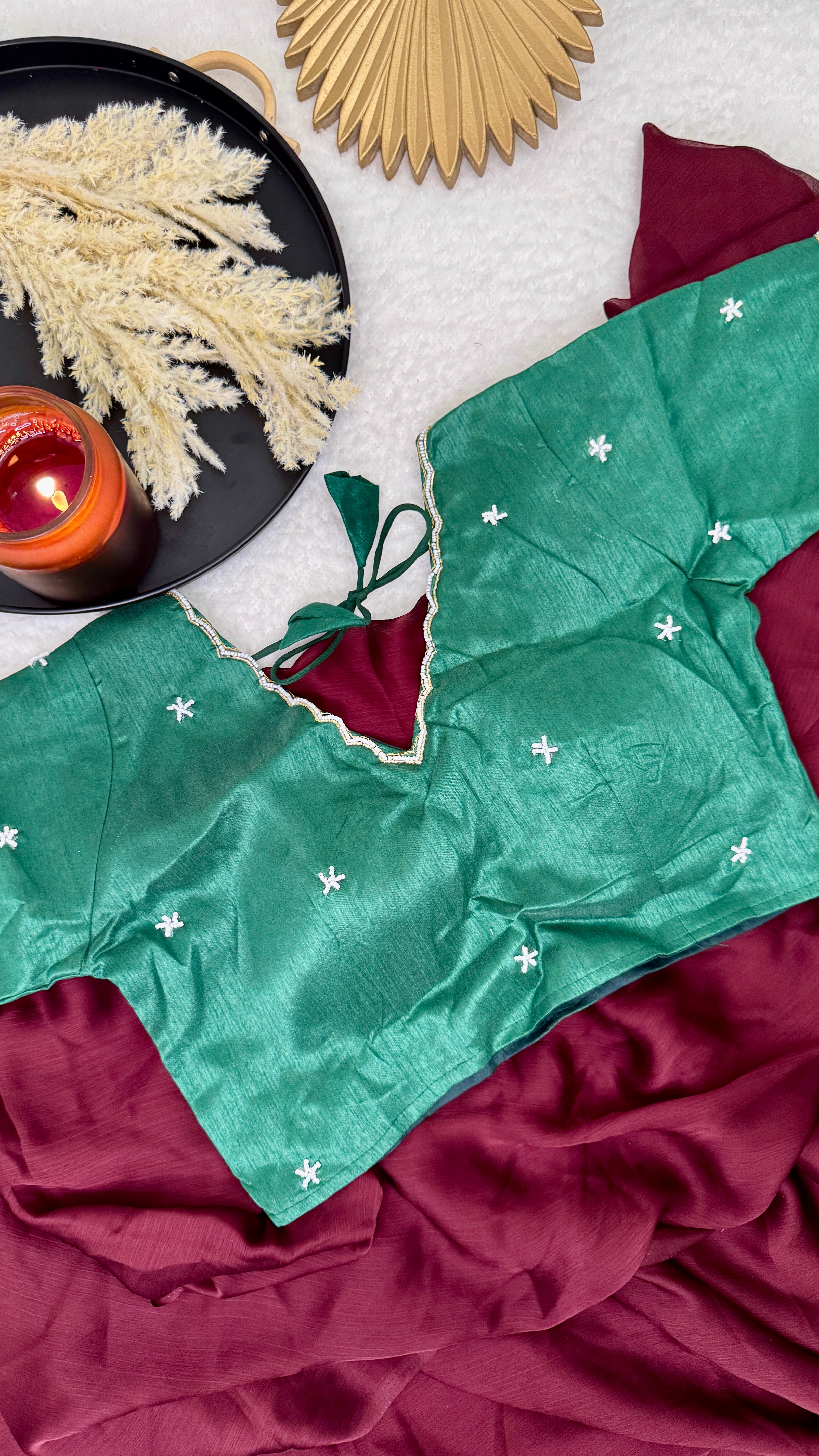 Designer Yellow With White Bead Work