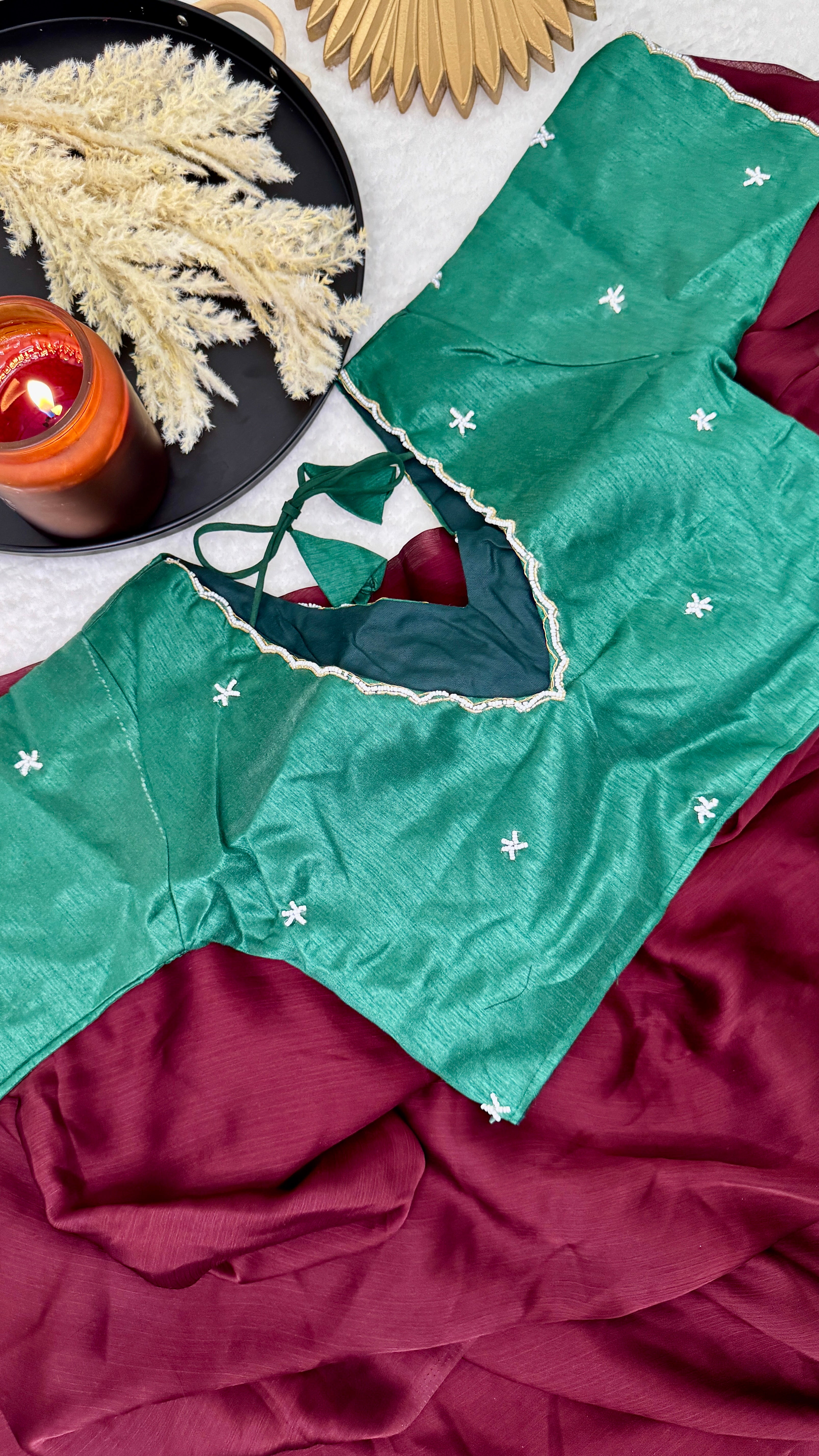 Designer Yellow With White Bead Work