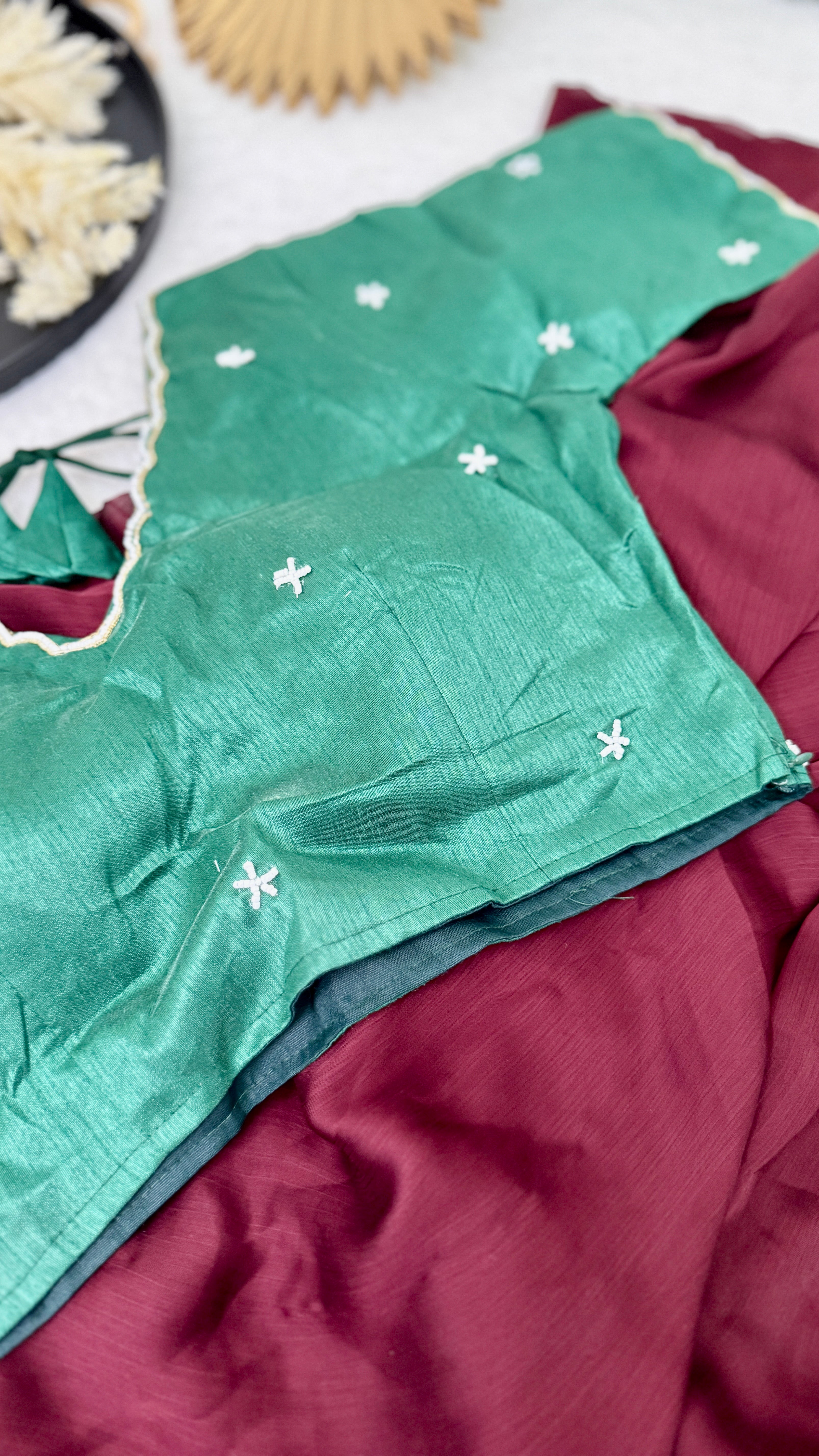 Designer Yellow With White Bead Work