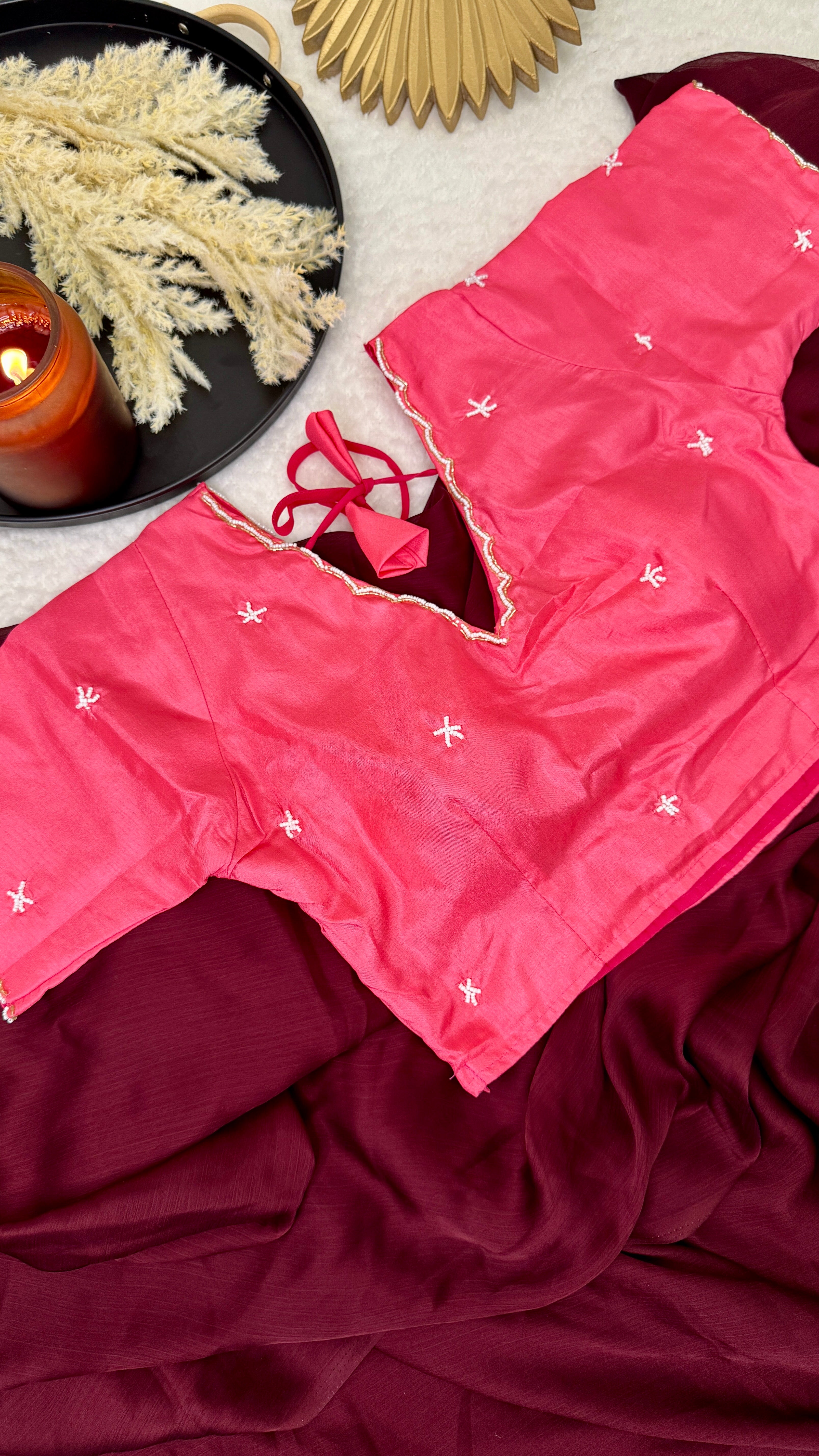 Designer Yellow With White Bead Work