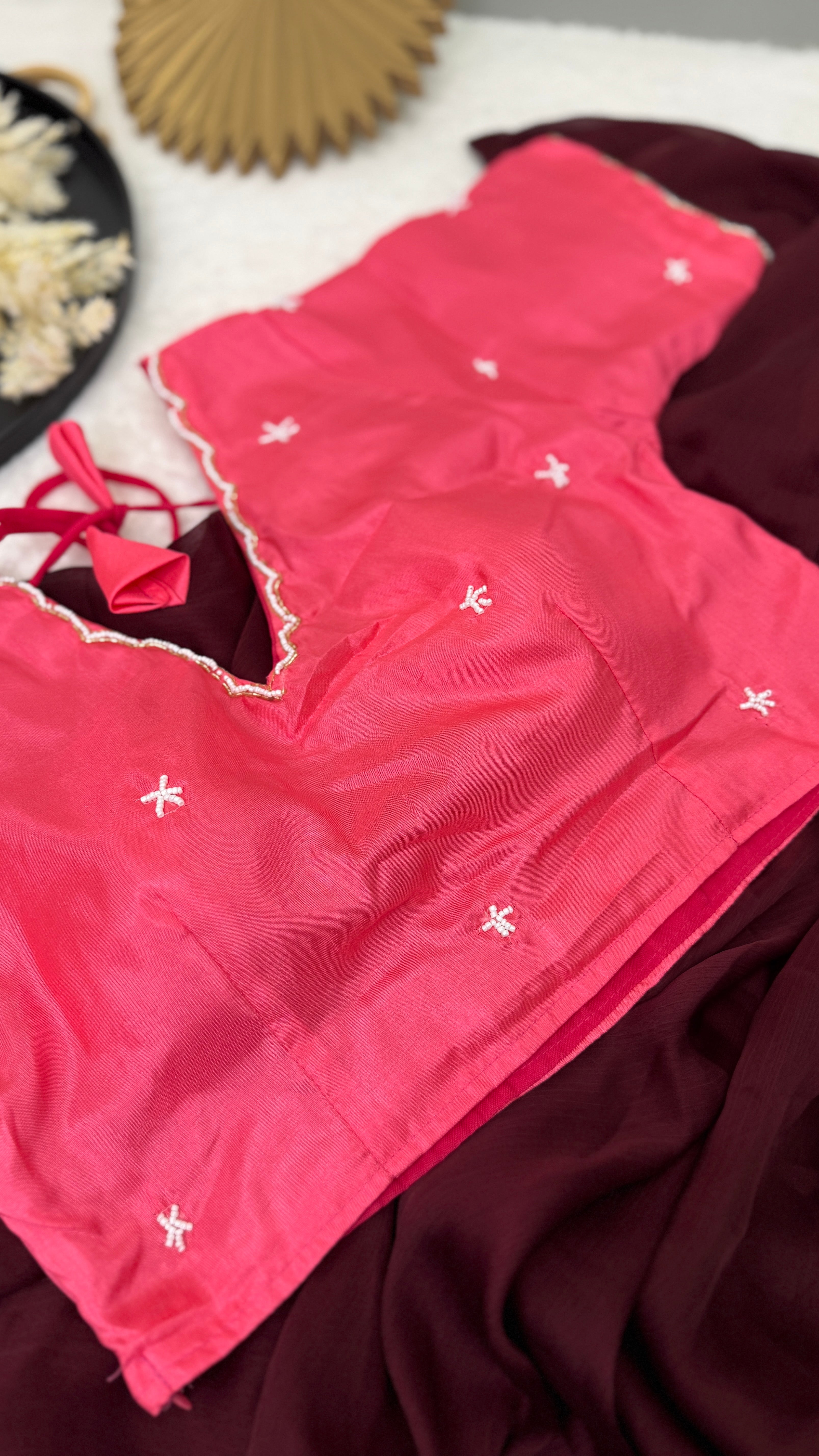 Designer Yellow With White Bead Work