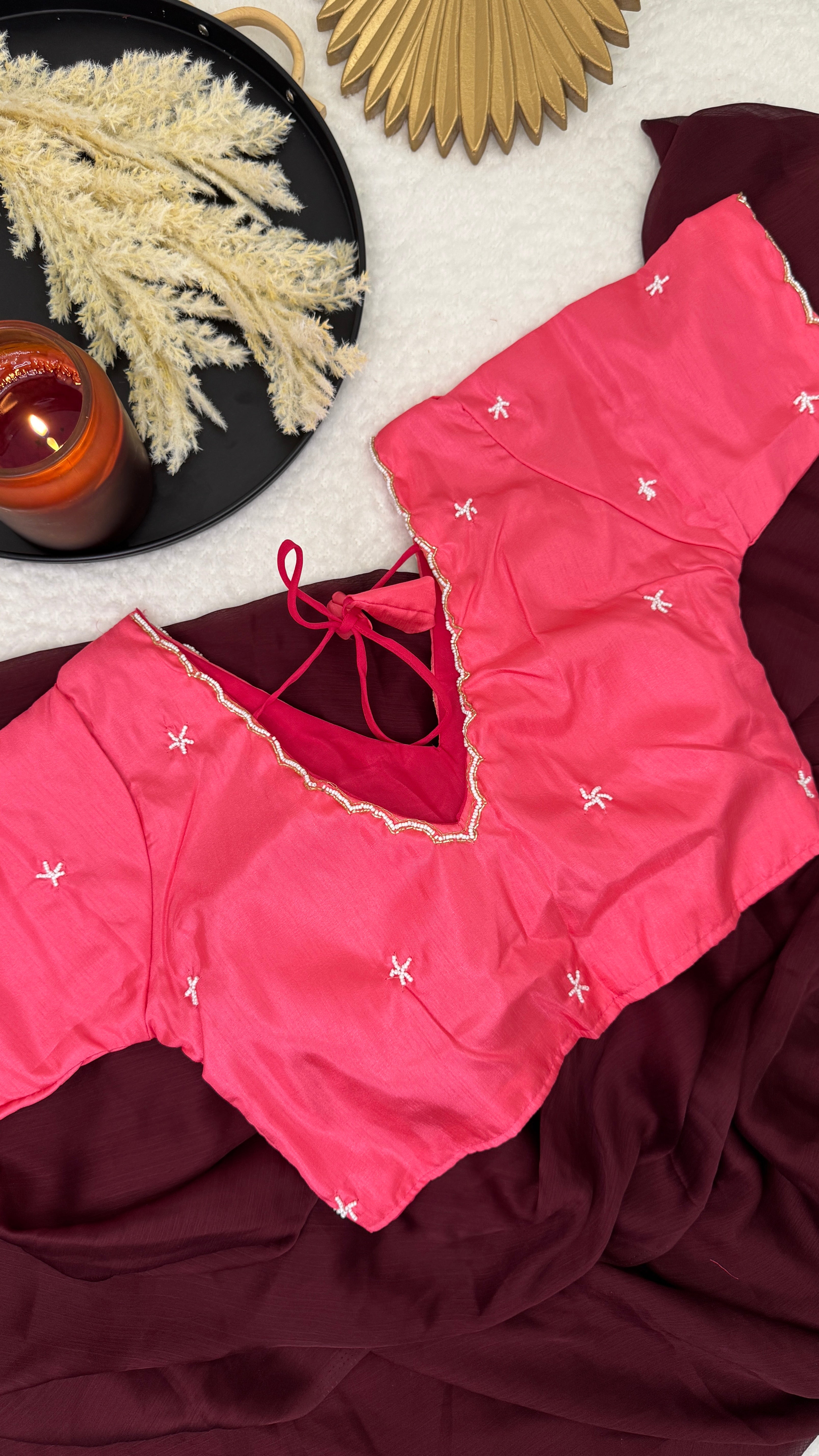 Designer Yellow With White Bead Work