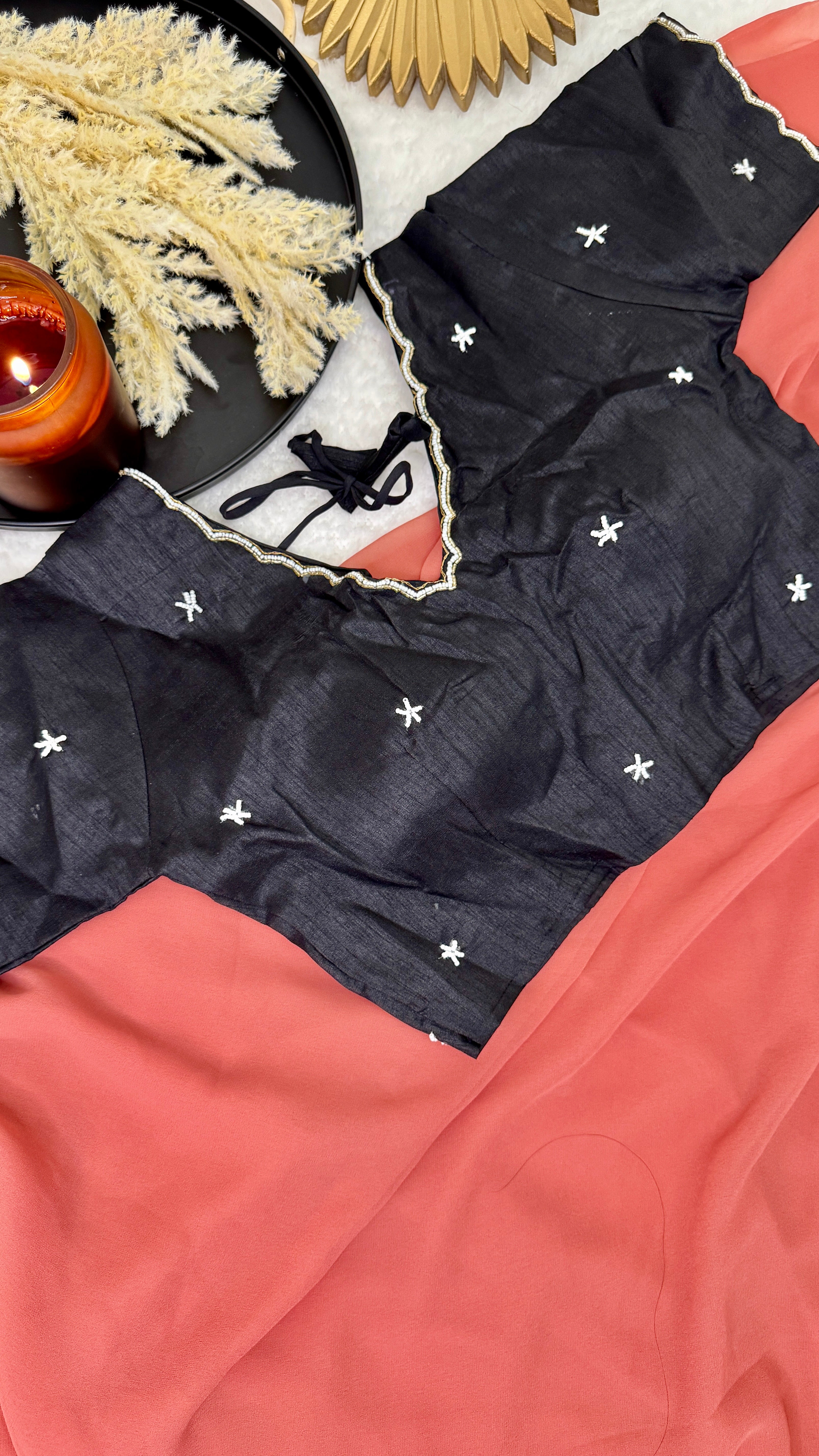 Designer Yellow With White Bead Work