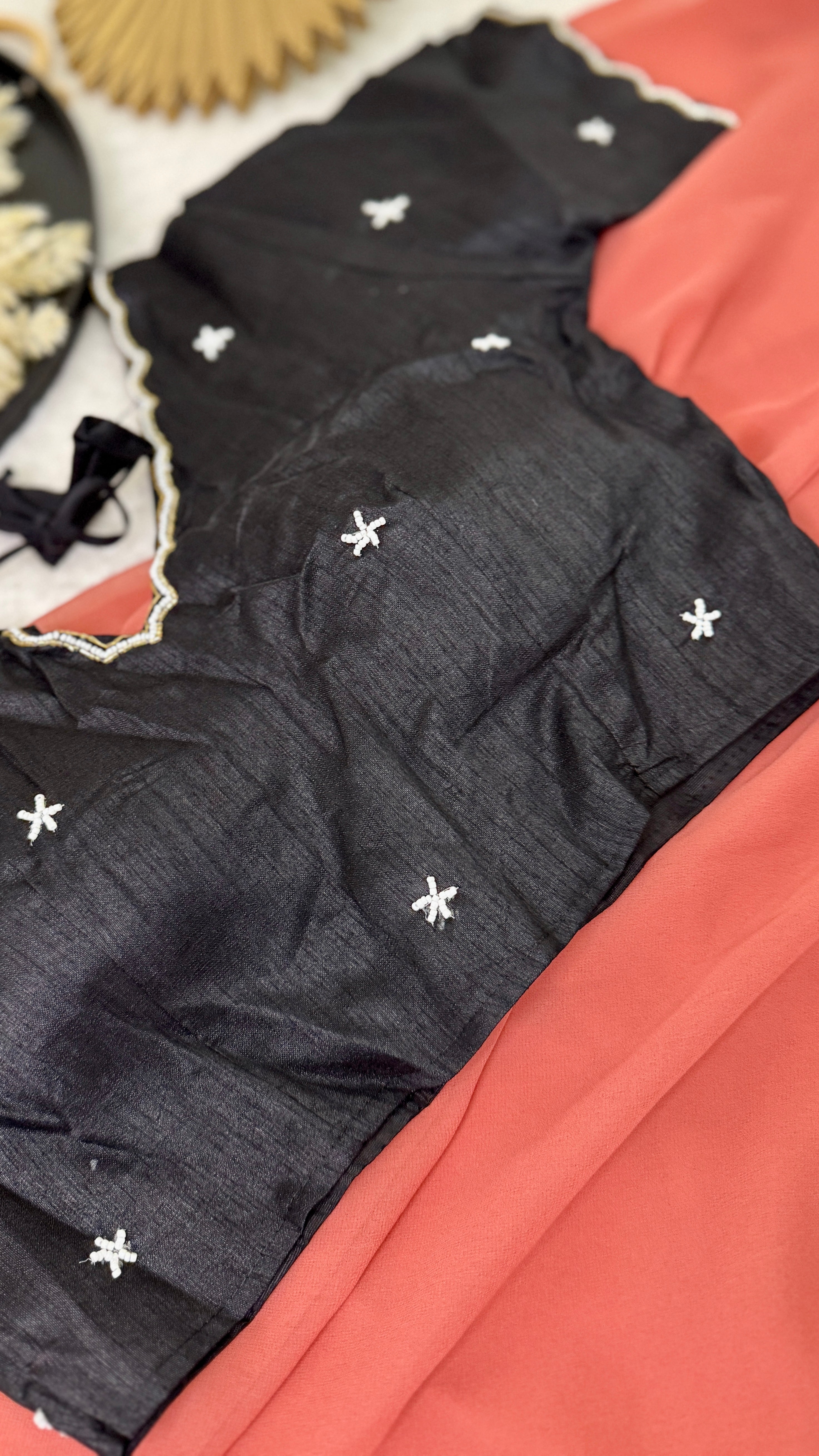 Designer Yellow With White Bead Work