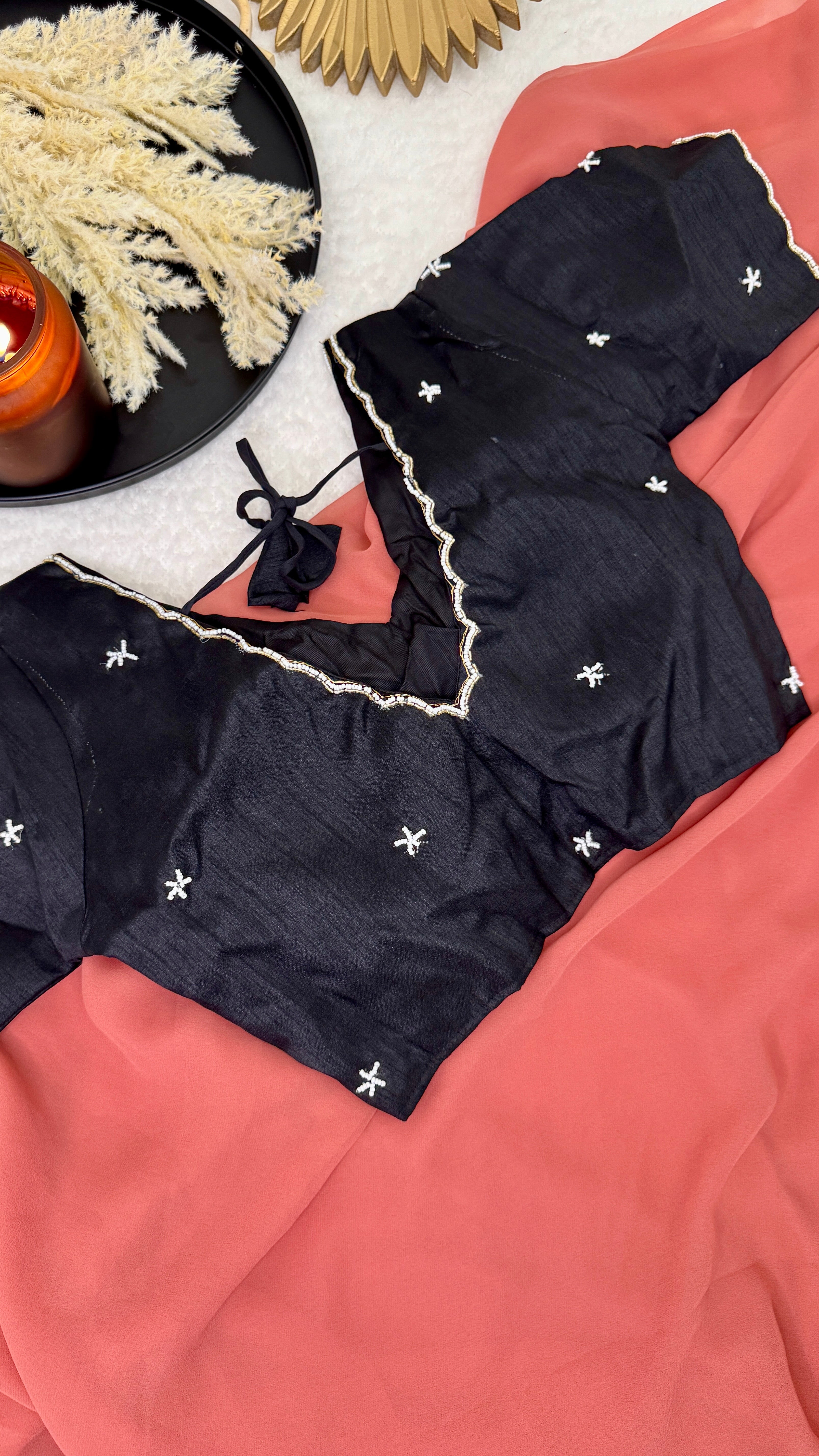 Designer Yellow With White Bead Work