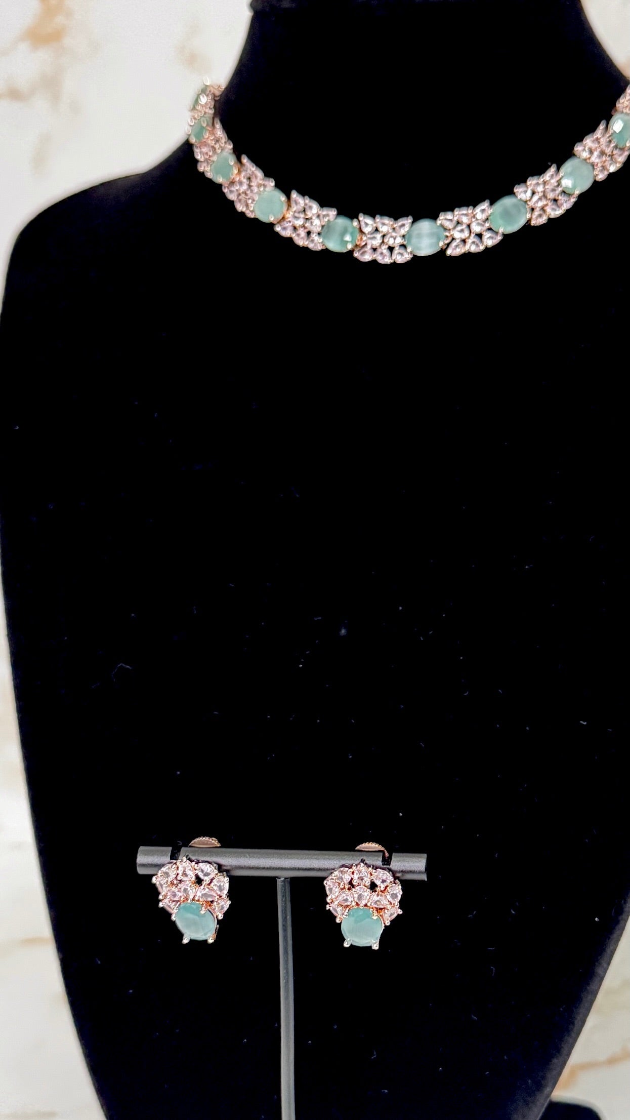 Rose Gold Mint Green Neckpiece Set