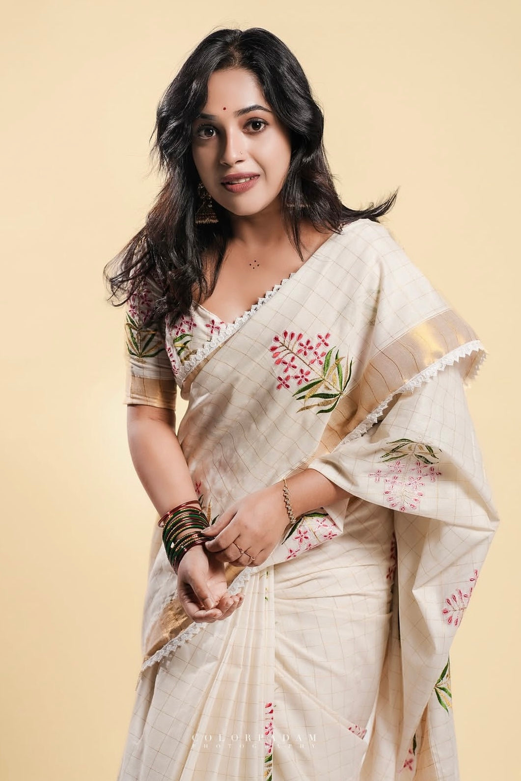 Premium Check Saree with Embroidery