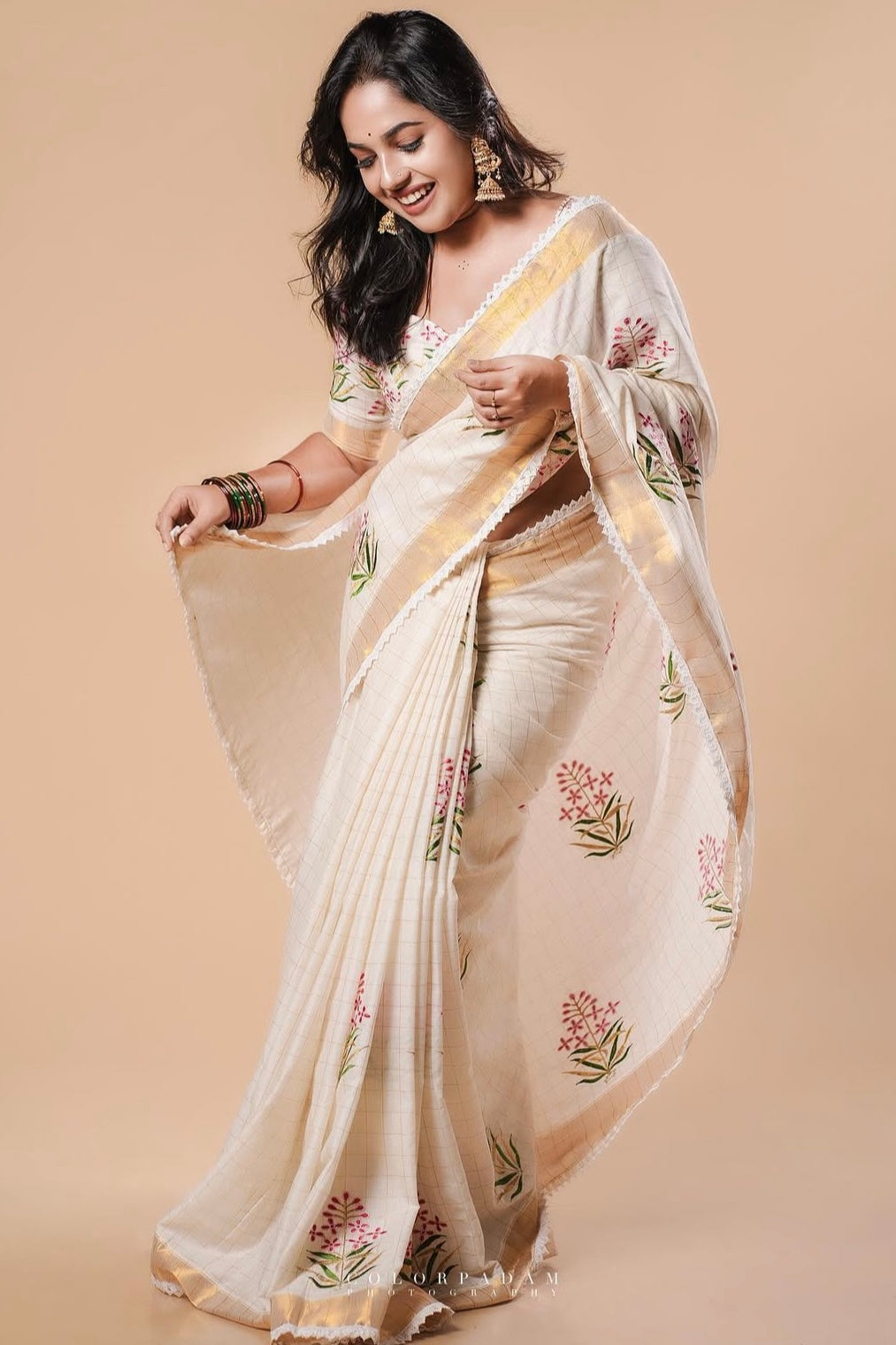 Premium Check Saree with Embroidery