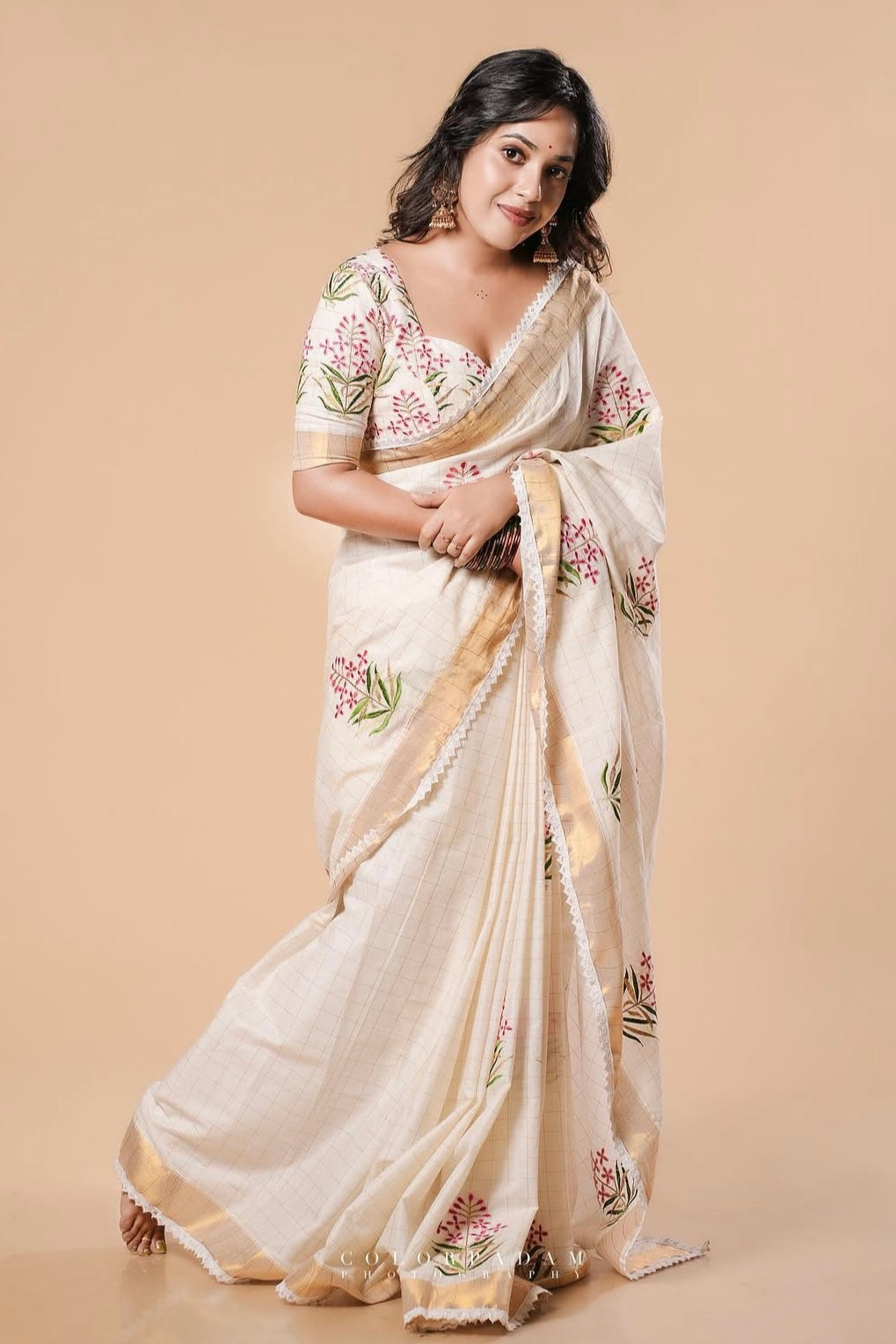 Premium Check Saree with Embroidery