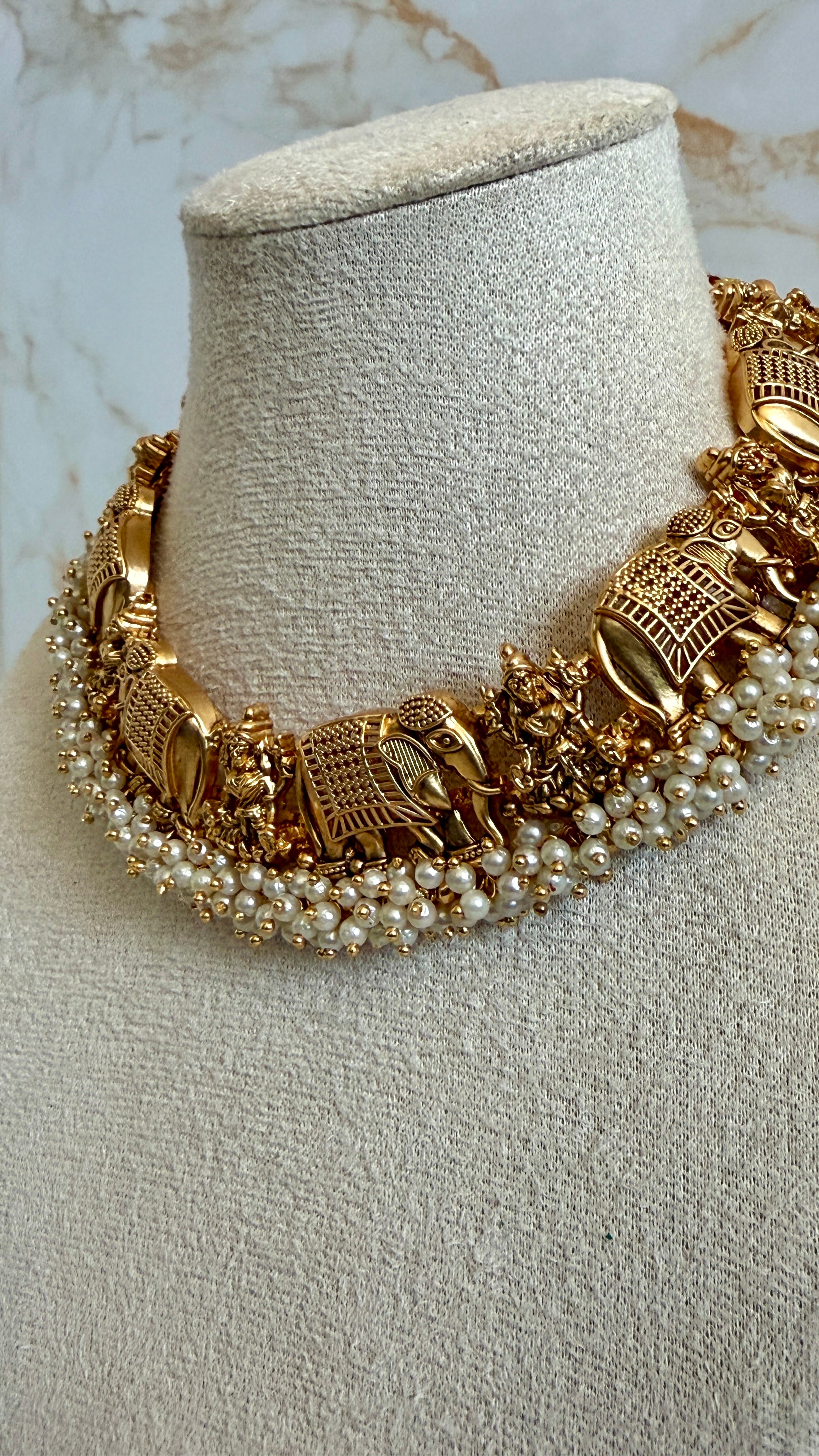 Gold Plated Elephant Pearl Neckpiece Set
