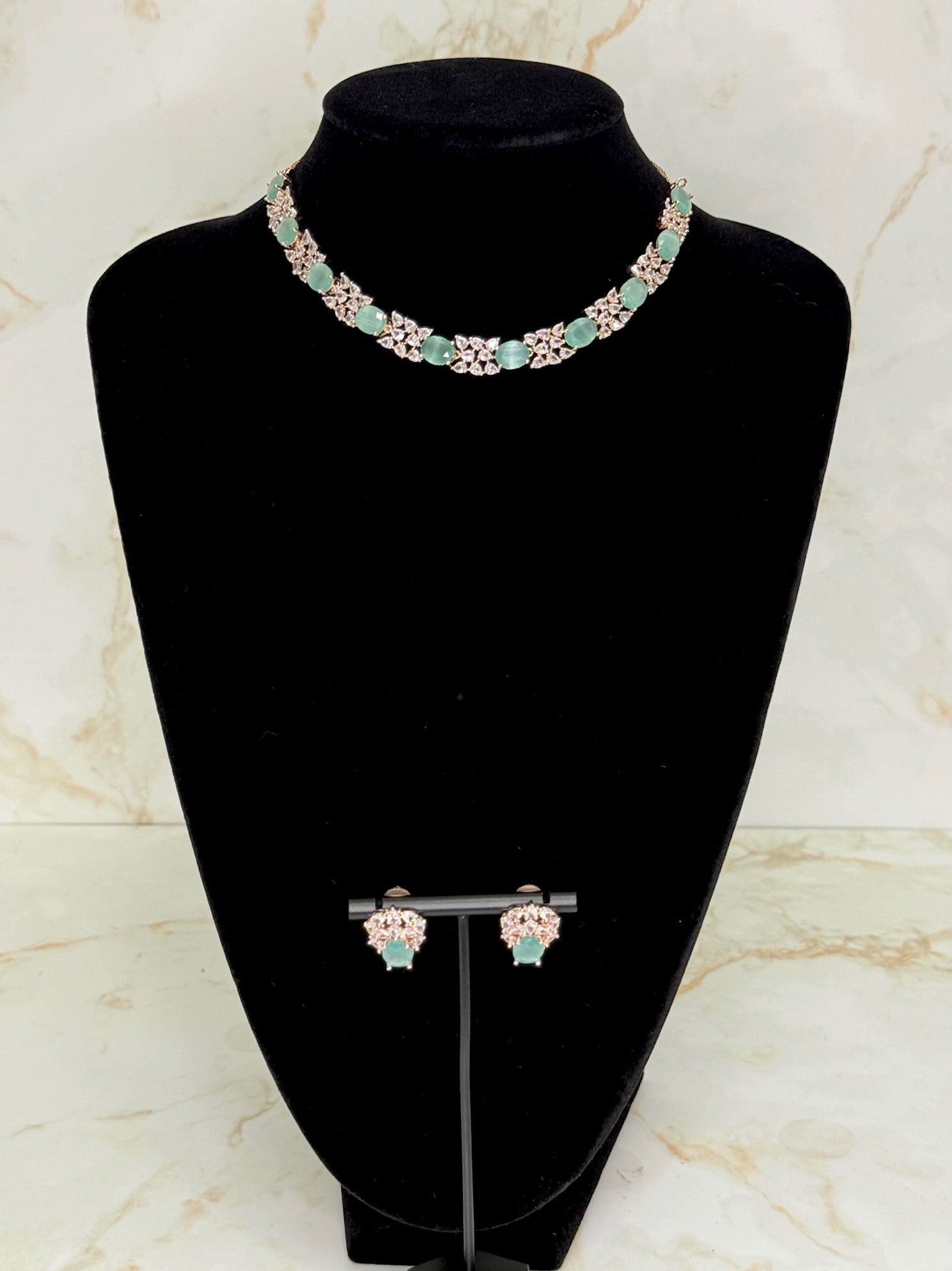 Rose Gold Mint Green Neckpiece Set