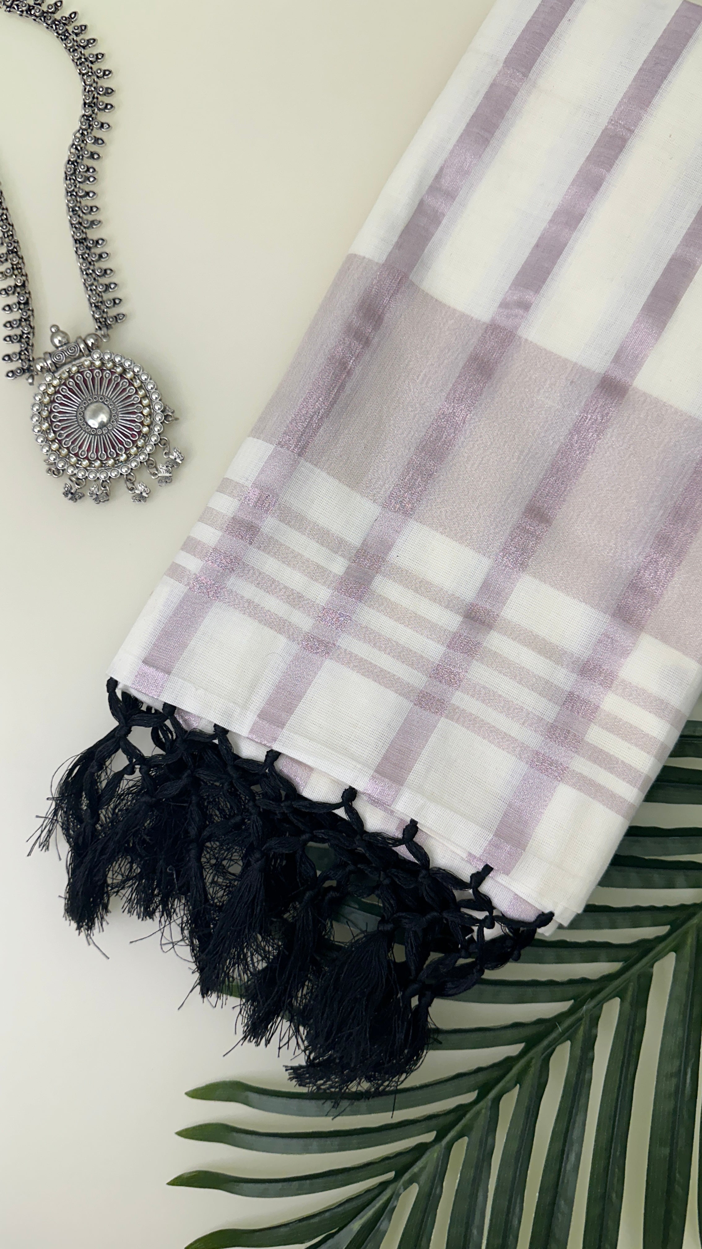 Purple Strip Kerala Saree With Blouse Piece